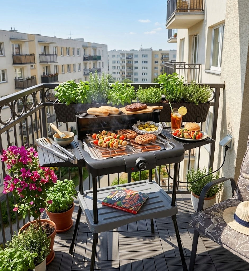 GARDEN GRILL ON RACK WITH REMOVABLE STANDING CONTACT GRATE 2000W Packaging status original