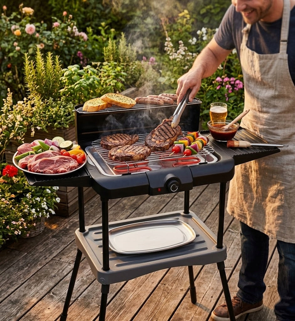 GARDEN GRILL ON RACK WITH REMOVABLE STANDING CONTACT GRATE 2000W Power rating 2000 W
