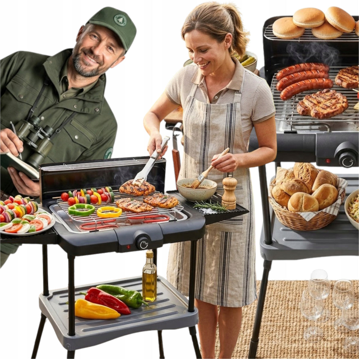 GARDEN GRILL ON RACK WITH REMOVABLE STANDING CONTACT GRATE 2000W