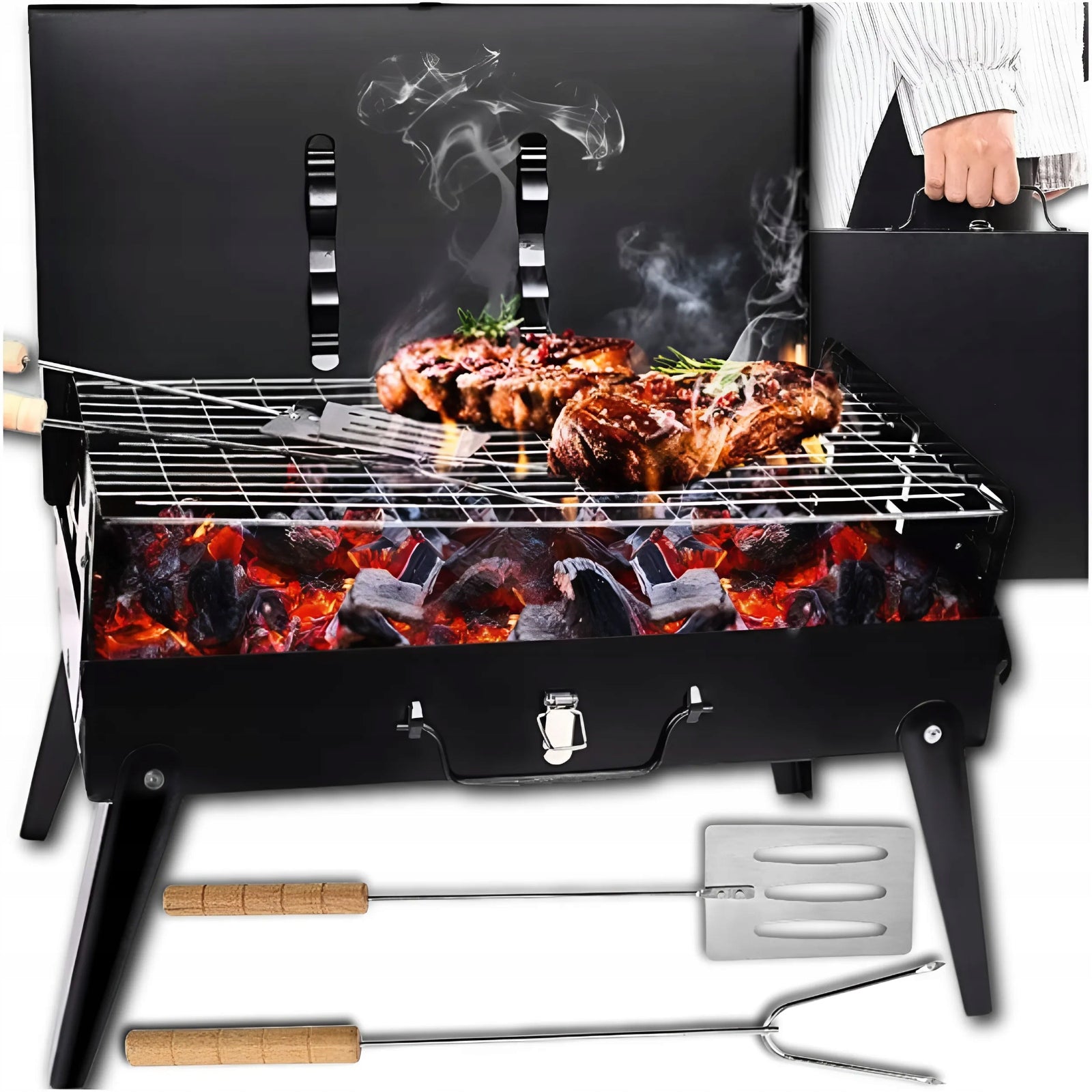 GARDEN GRILL TOURIST PORTABLE FOLDING BBQ SUITCASE + ACCESSORIES