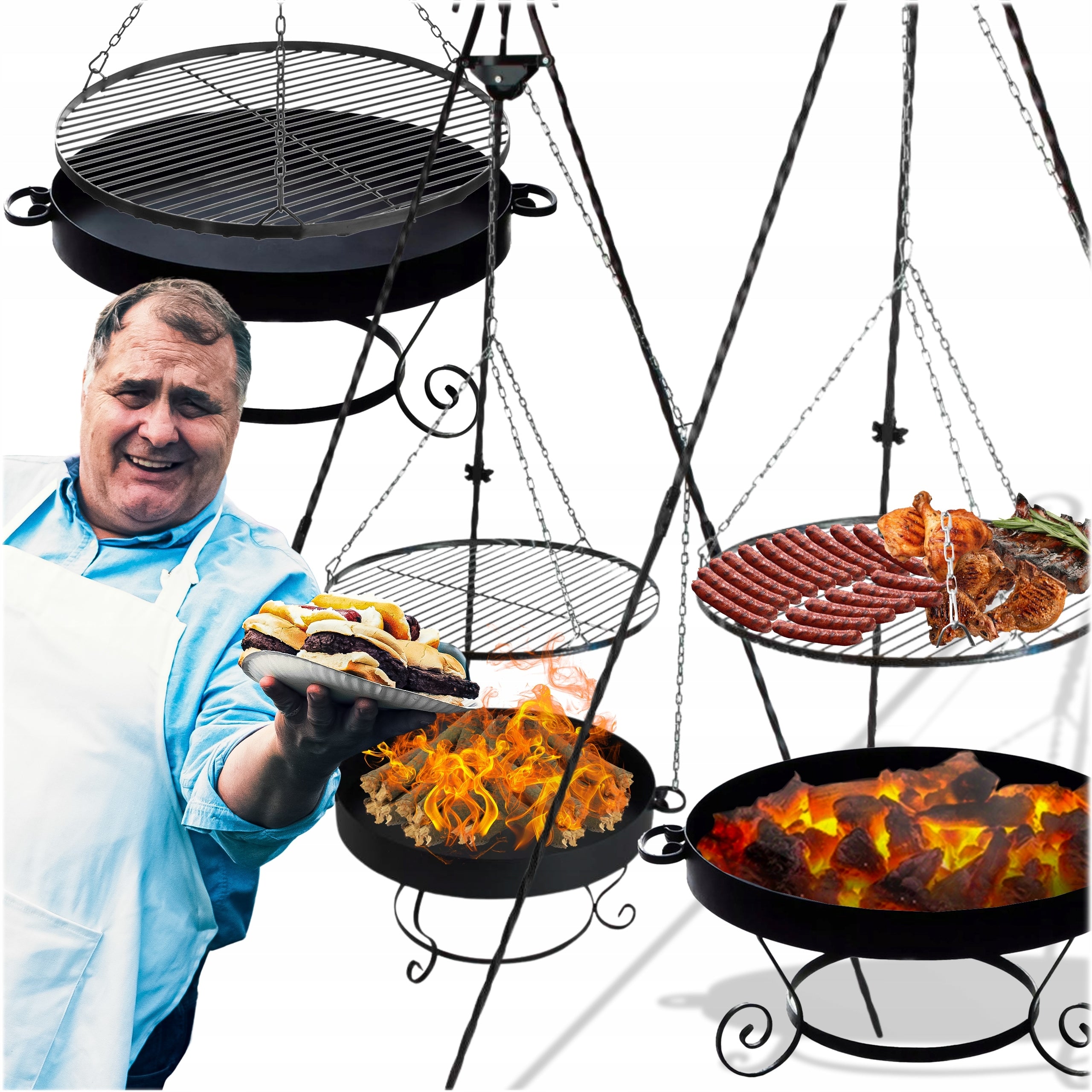 GARDEN GRILL TRIPOD FORGED GRATE 60 CM STAINLESS STEEL GRATE 6 HEARTH INOX Grate diameter / width 60 cm