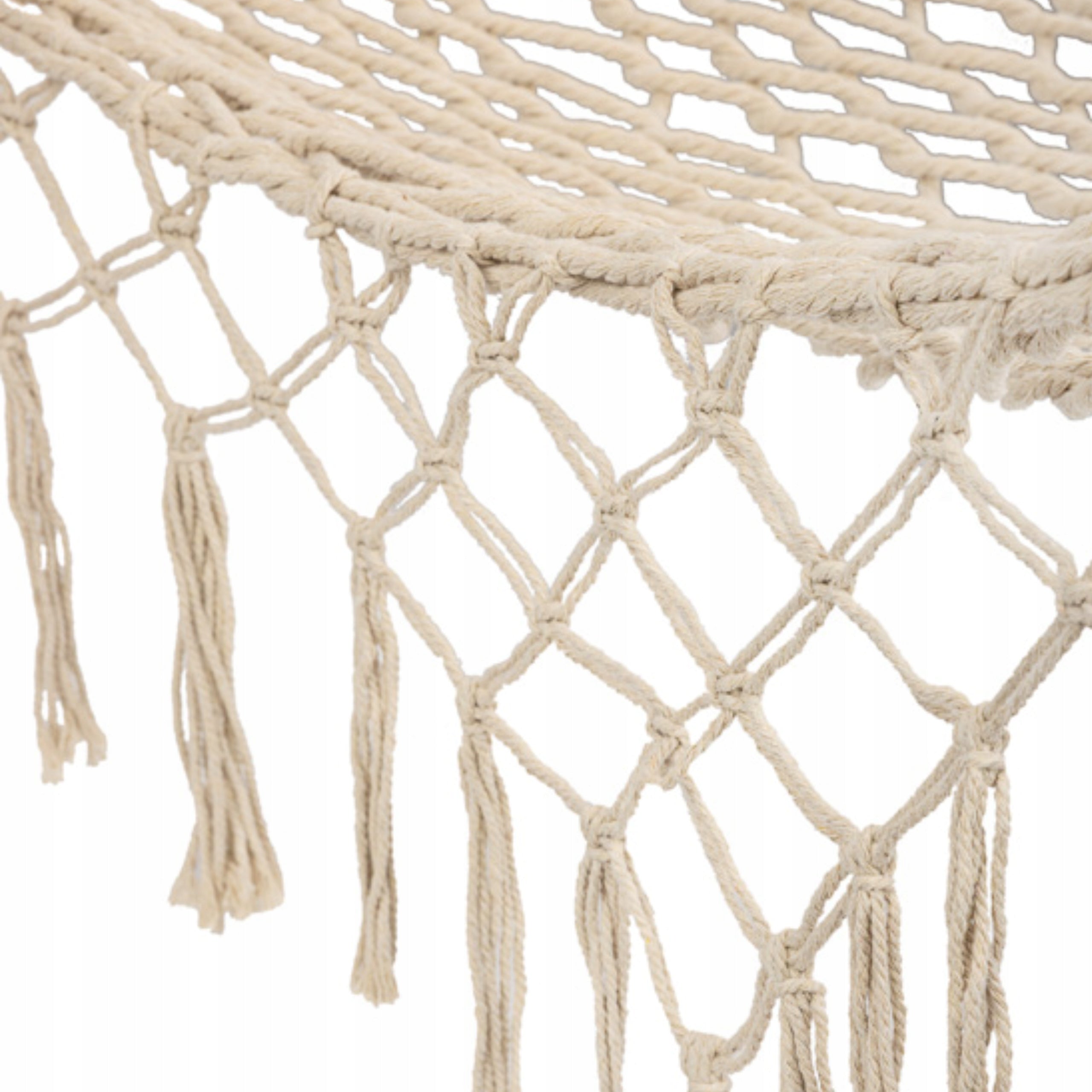 GARDEN HAMMOCK BRAZILIAN SWING BOHO WITH FRINGES MESH BEIGE ECRU 150kg Total length 200 cm