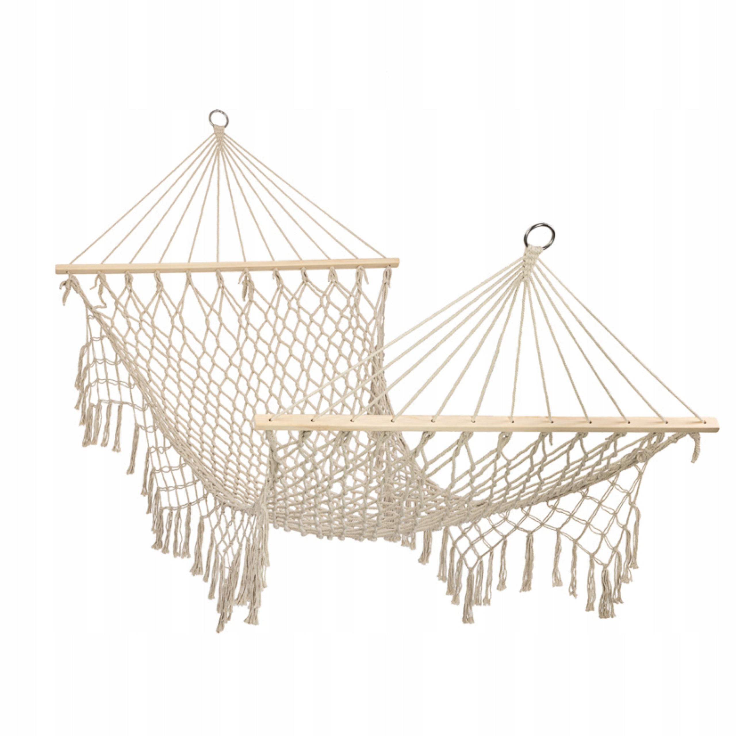 GARDEN HAMMOCK BRAZILIAN SWING BOHO WITH FRINGES MESH BEIGE ECRU 150kg