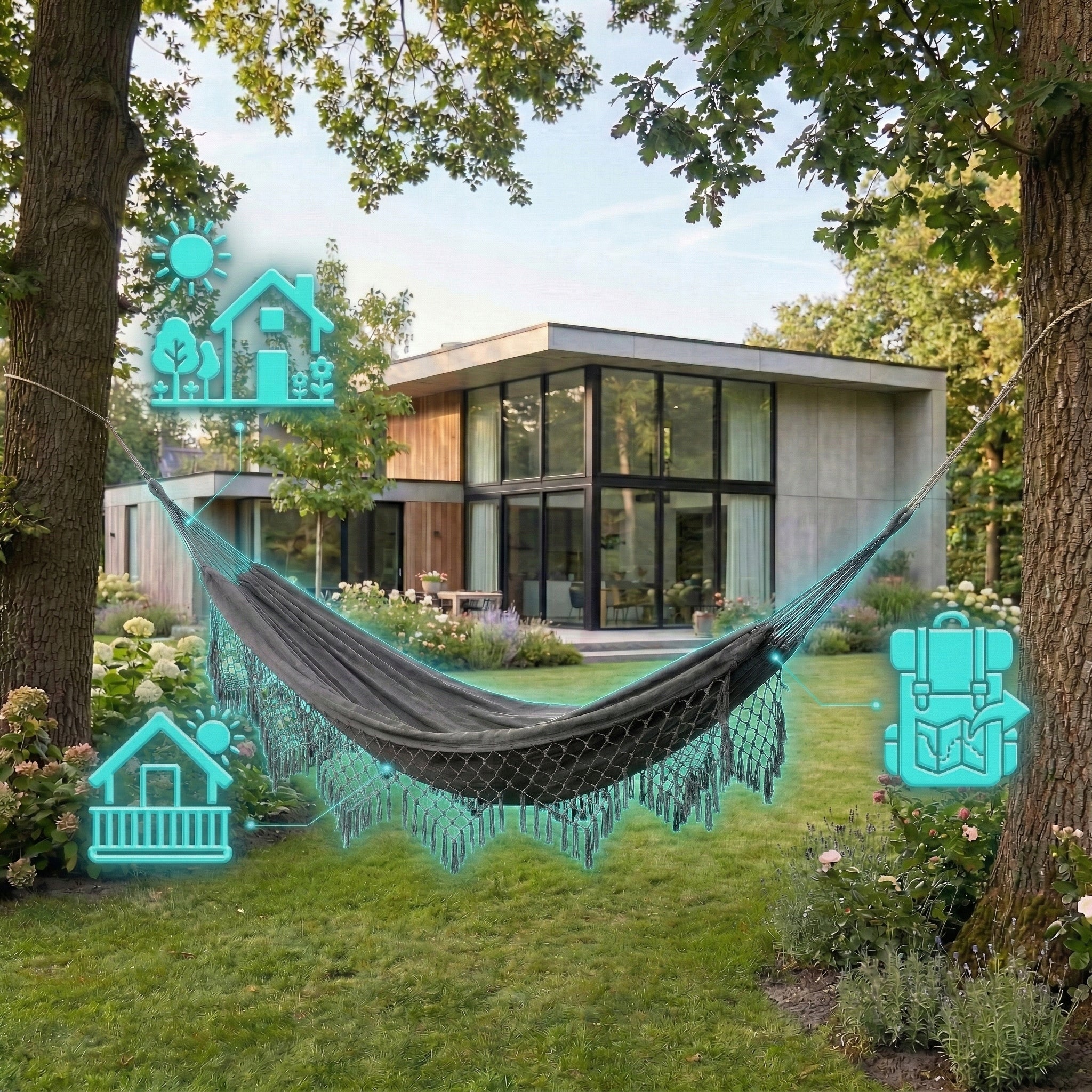 GARDEN HAMMOCK DOUBLE BOHO XXL LARGE STRONG SWING TOURIST BAG Material width 150 cm