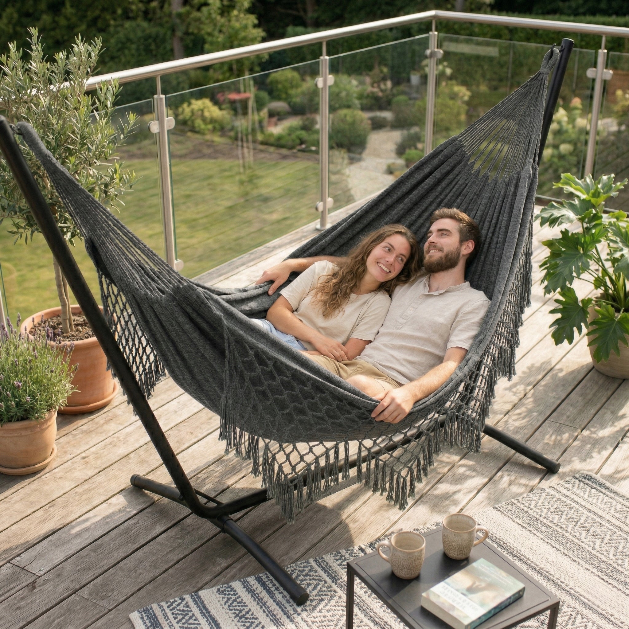 GARDEN HAMMOCK DOUBLE BOHO XXL LARGE STRONG SWING TOURIST BAG Total length 300 cm