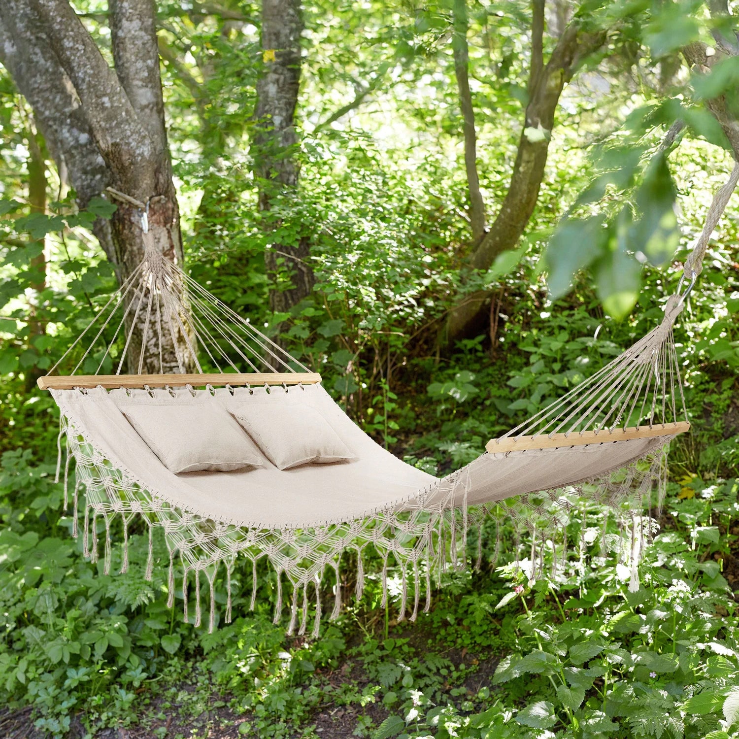 GARDEN HAMMOCK DOUBLE LARGE BOHO WITH PILLOWS AND BAR OUTTEC Manufacturer Outtec