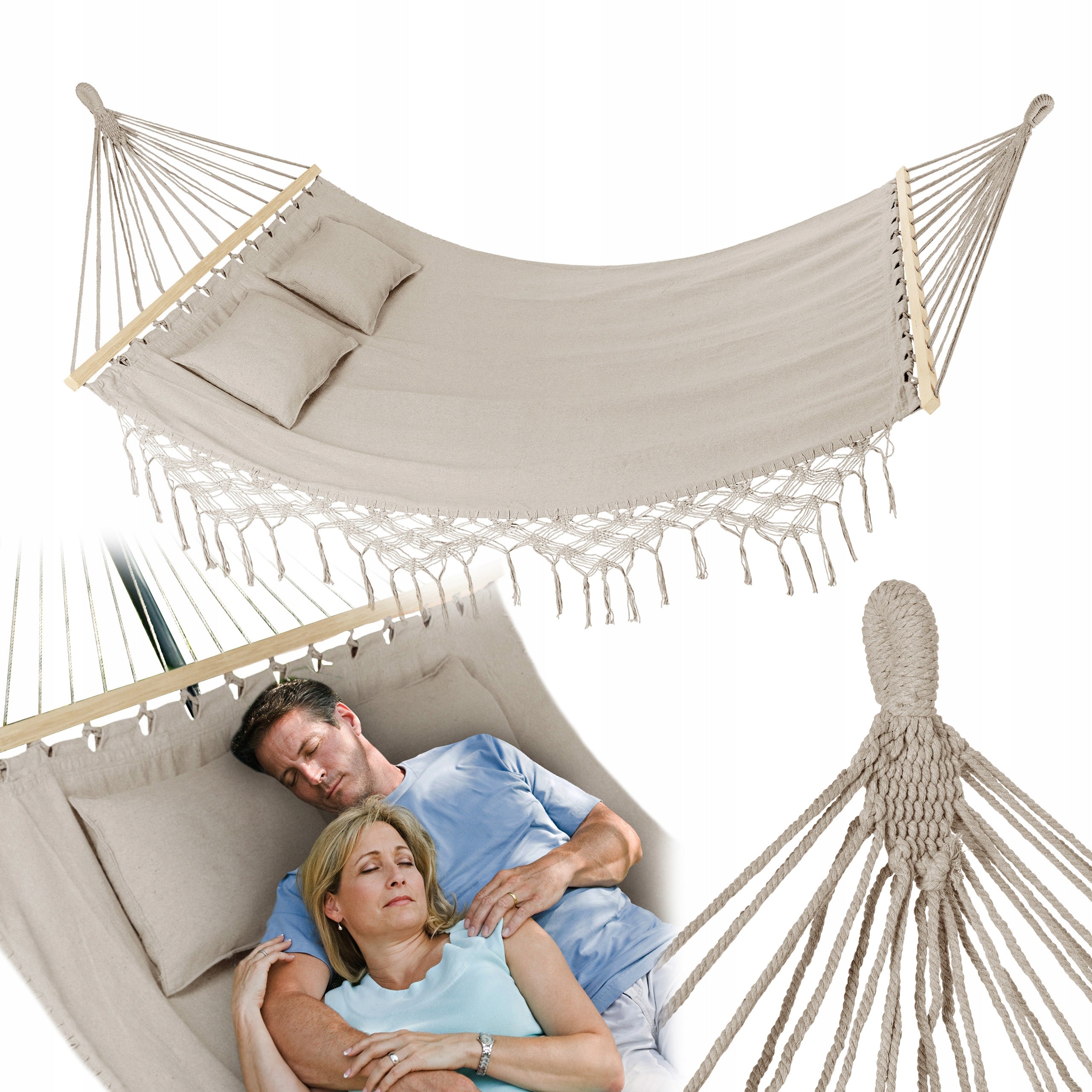 GARDEN HAMMOCK DOUBLE LARGE BOHO WITH PILLOWS AND BAR OUTTEC