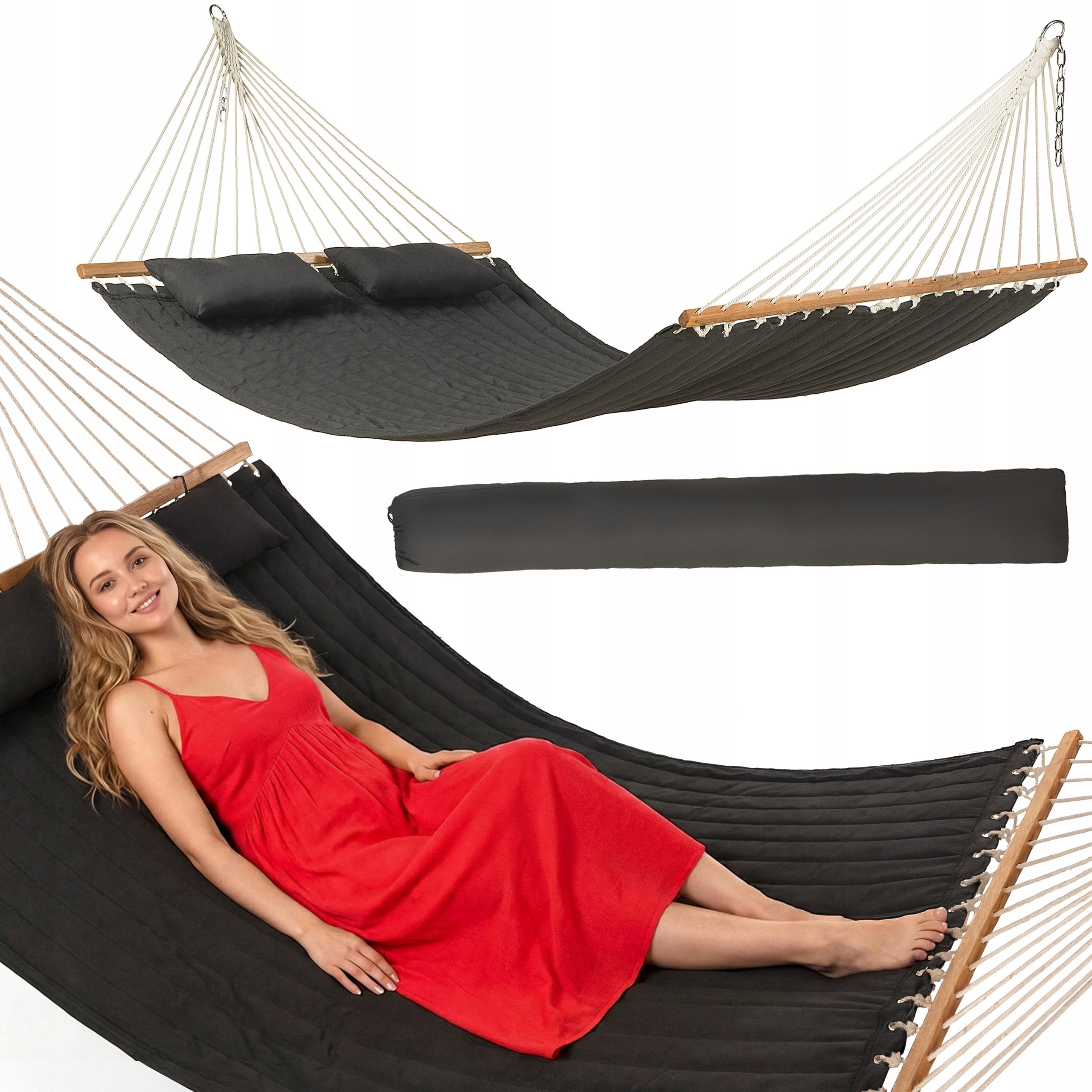 GARDEN HAMMOCK DOUBLE LARGE WITH PILLOWS AND BAR LUVERNO