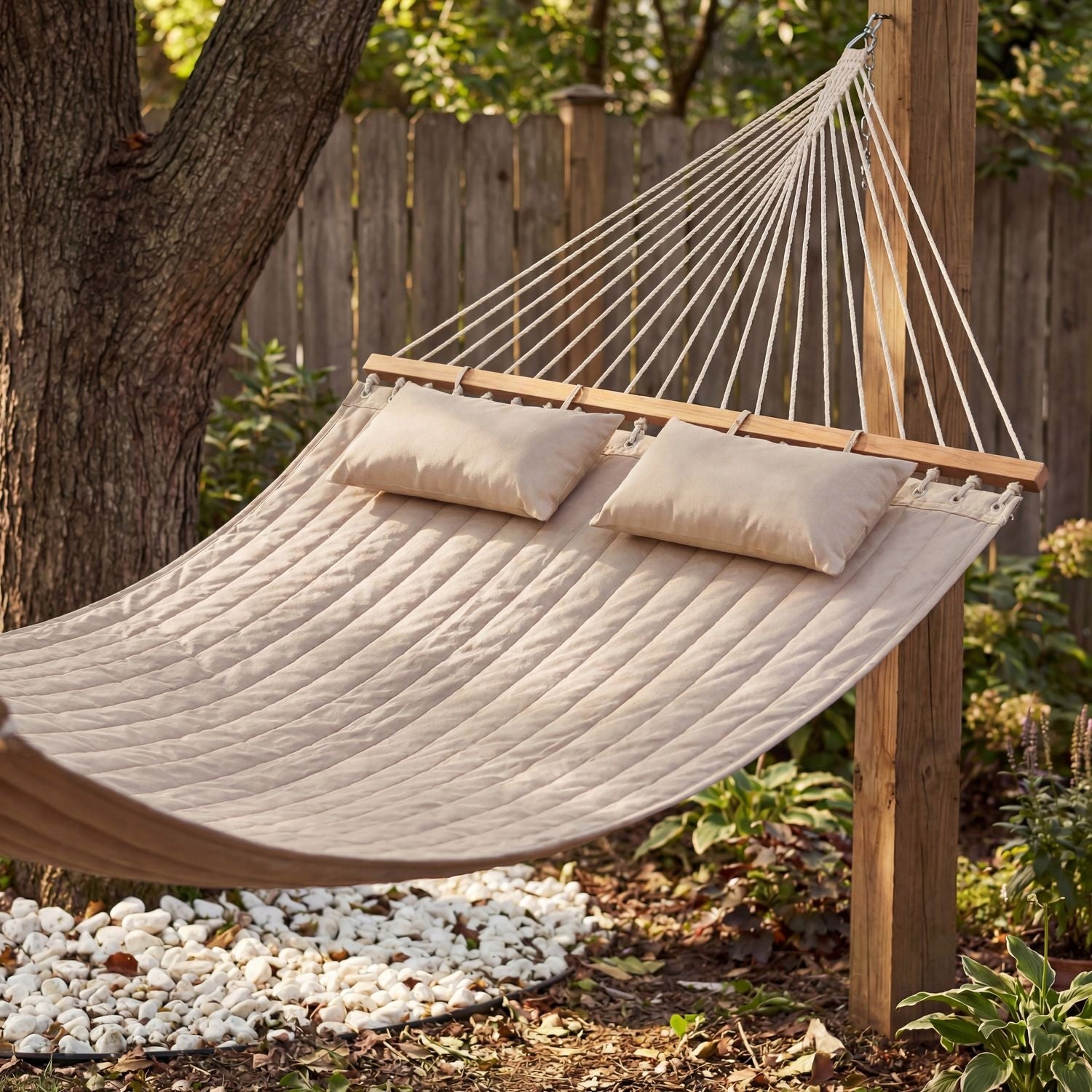 GARDEN HAMMOCK SINGLE AND DOUBLE LARGE WITH BAR CUSHIONS UP TO 300KG Kind hammock with rod