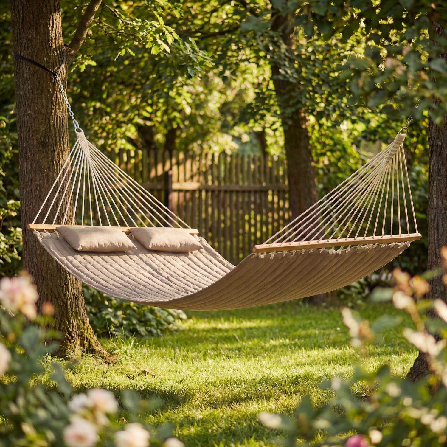 GARDEN HAMMOCK SINGLE AND DOUBLE LARGE WITH BAR CUSHIONS UP TO 300KG Manufacturer code L-42942