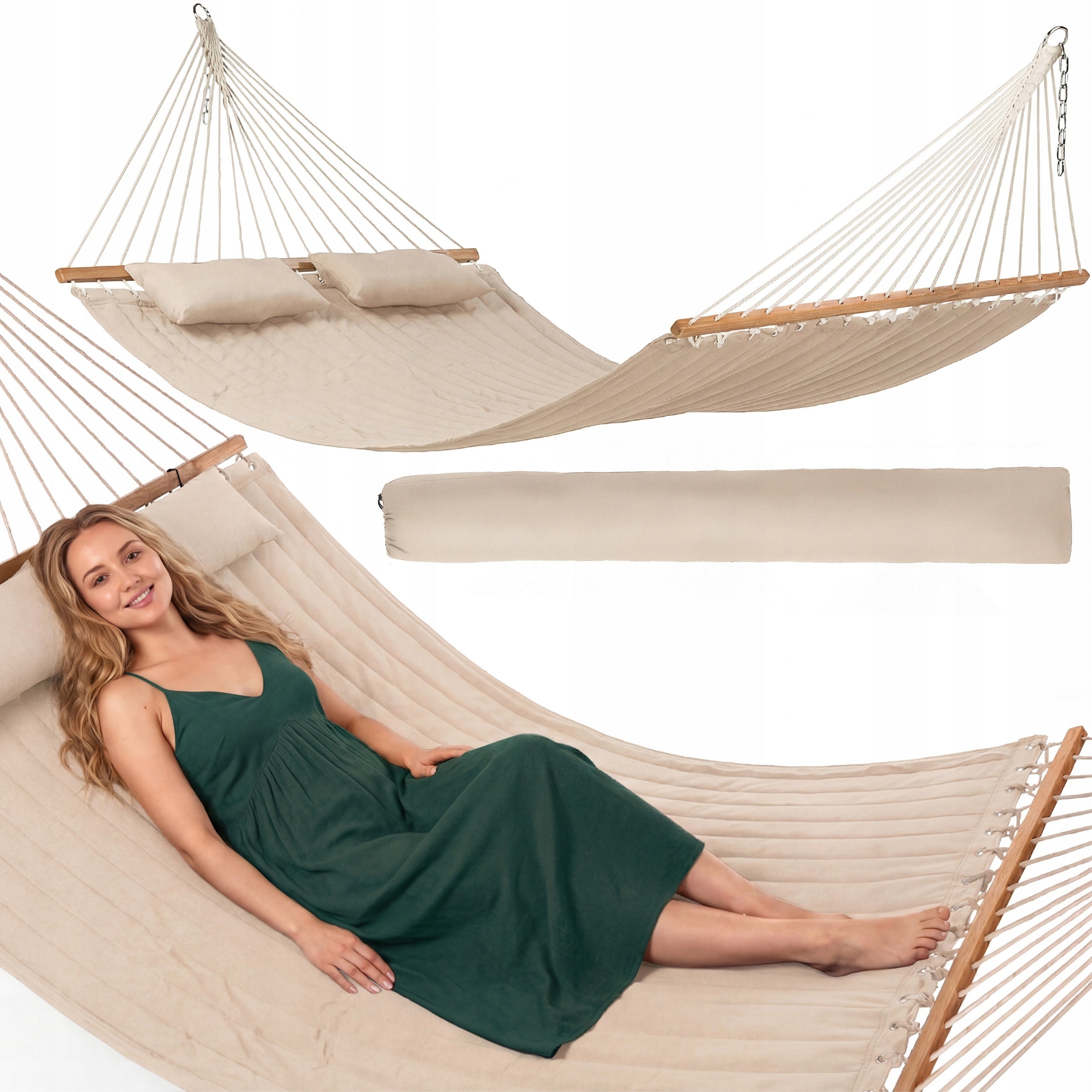 GARDEN HAMMOCK SINGLE AND DOUBLE LARGE WITH BAR CUSHIONS UP TO 300KG