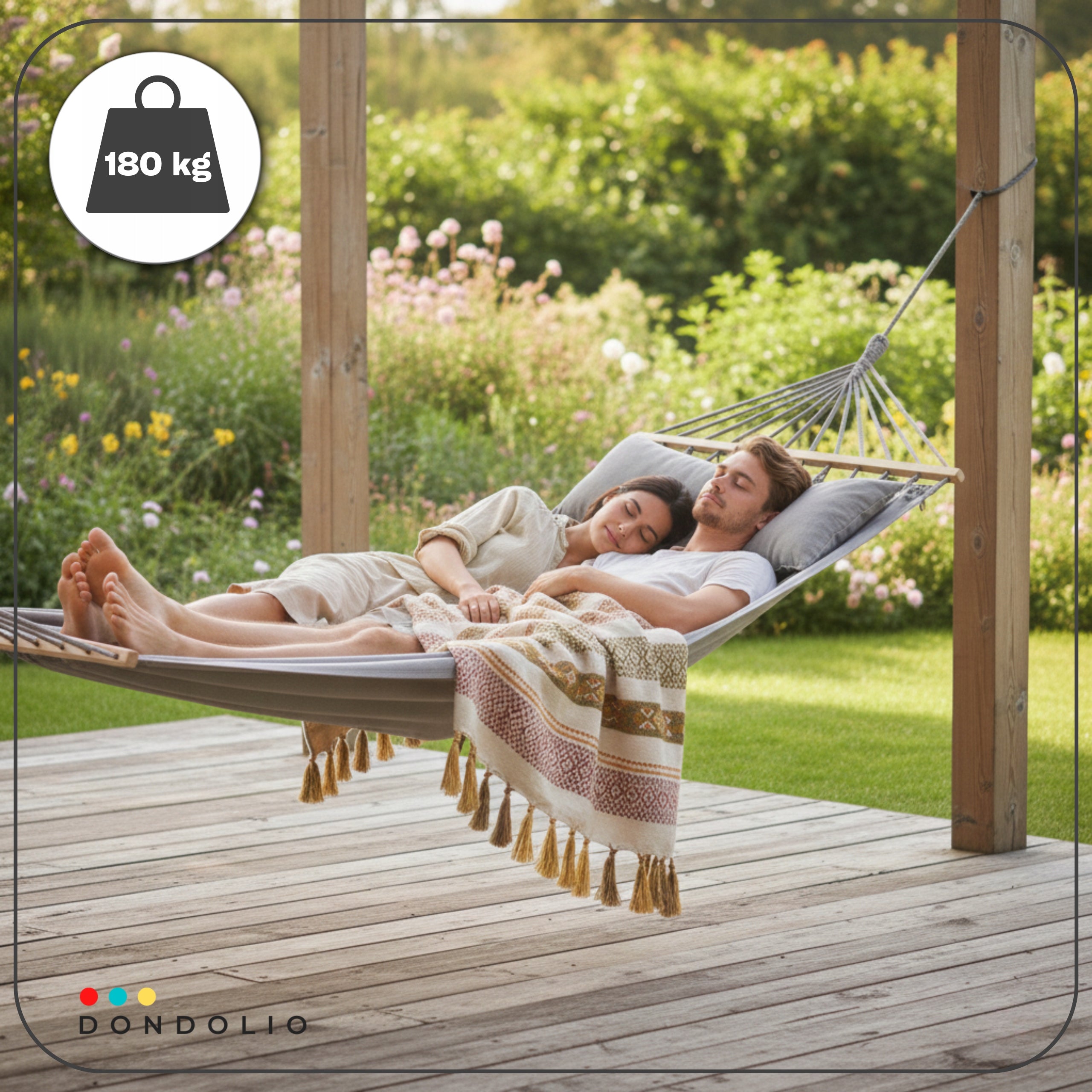 GARDEN HAMMOCK Style BOHO Double XXL 180kg 2 x PILLOW Comfort DONDOLIO Material width 120 cm
