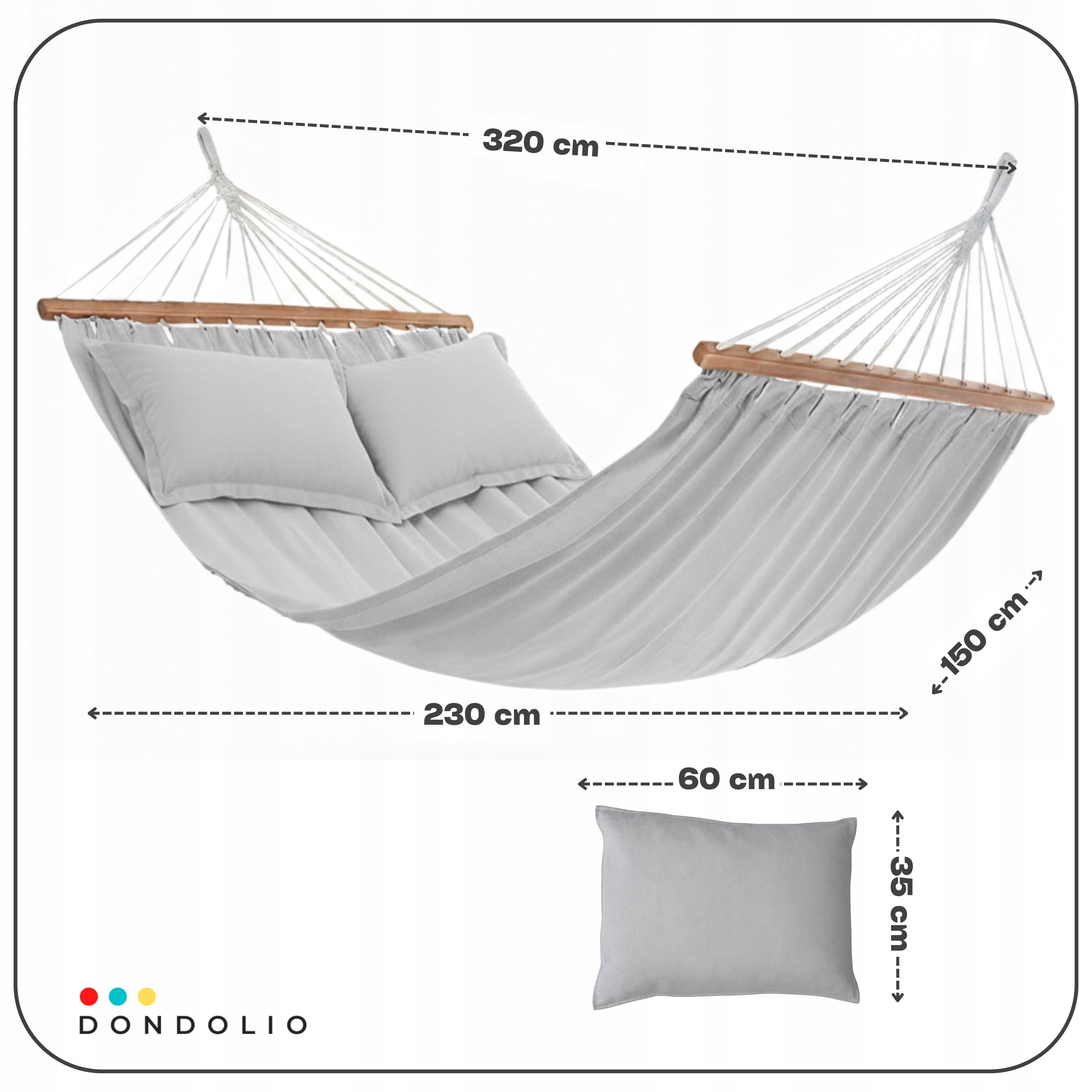 GARDEN HAMMOCK Style BOHO Double XXL 180kg 2 x PILLOW Comfort DONDOLIO Packaging status original