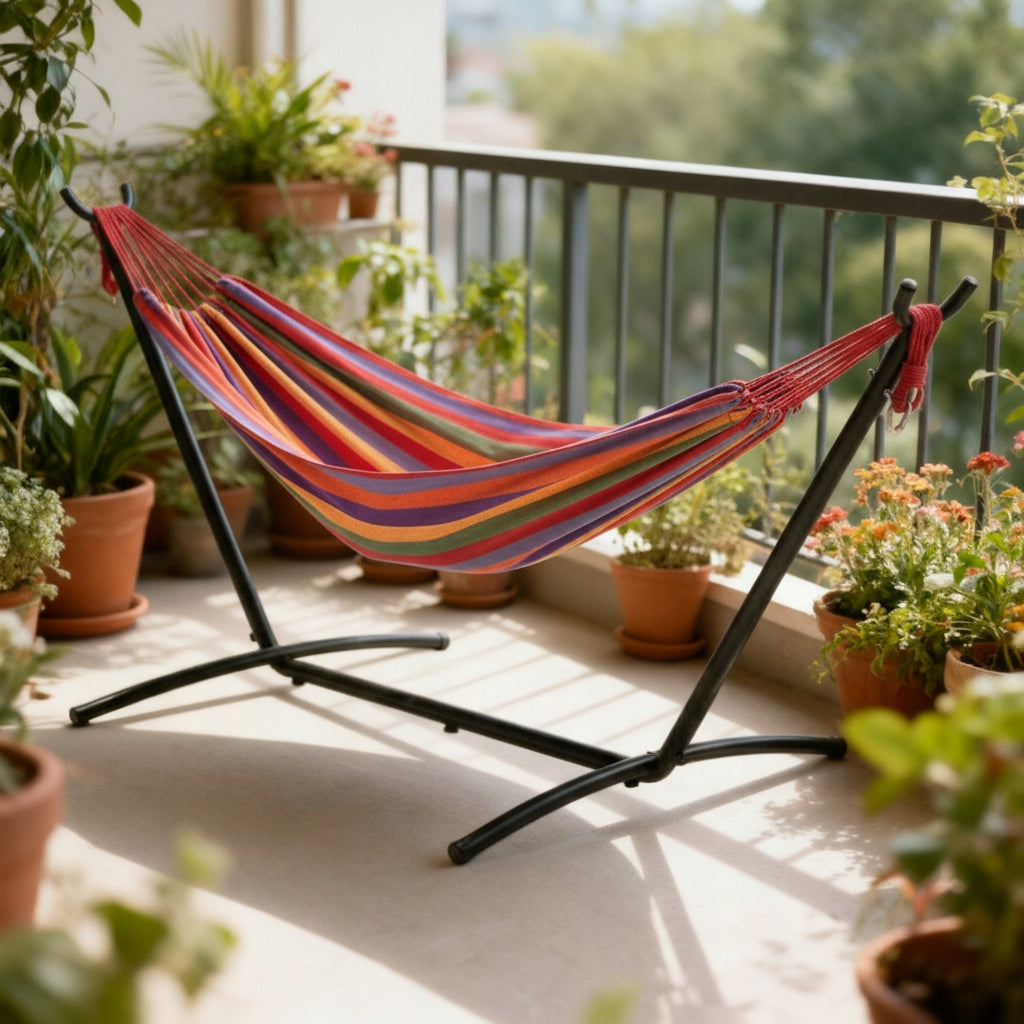 GARDEN HAMMOCK WITH FRAME DOUBLE HAMMOCK STAND SET XXL COVER Model HAMAK OGRODOWY DWUOSOBOWY LEHMANN SIESTA CZERWONY