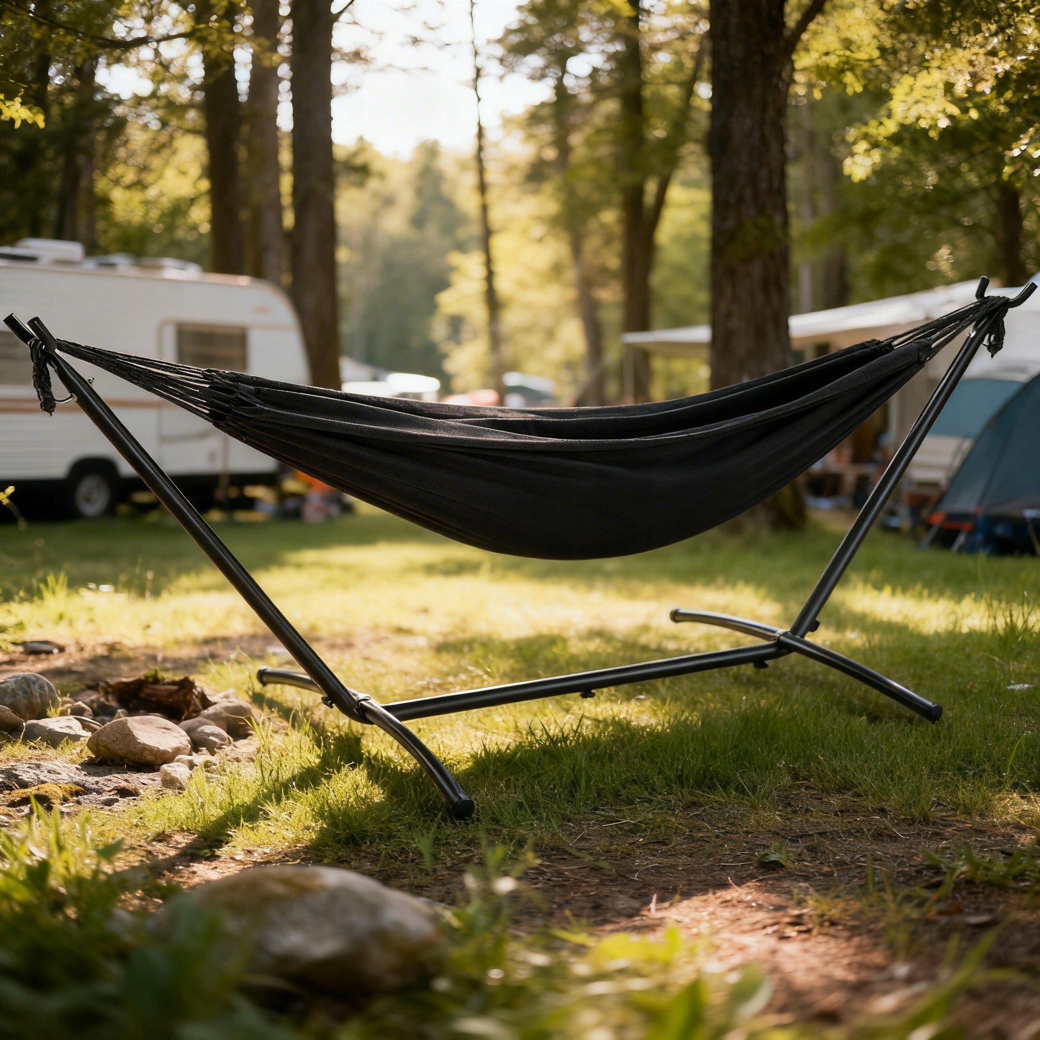 GARDEN HAMMOCK WITH FRAME DOUBLE HAMMOCK STAND STEEL + COVER Kind hammock with rod