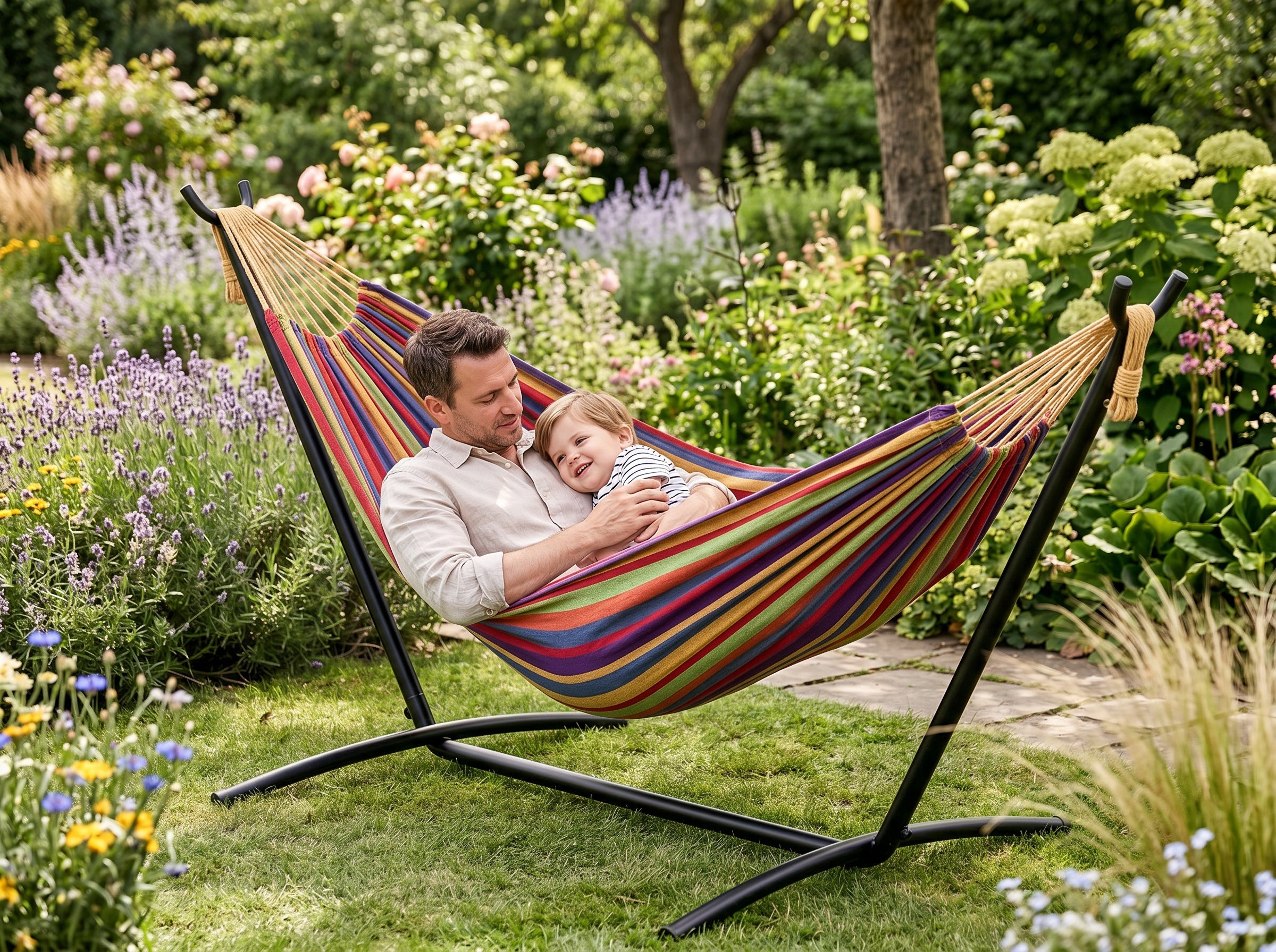 GARDEN HAMMOCK WITH FRAME DOUBLE HAMMOCK STAND STEEL COVER Packaging status original