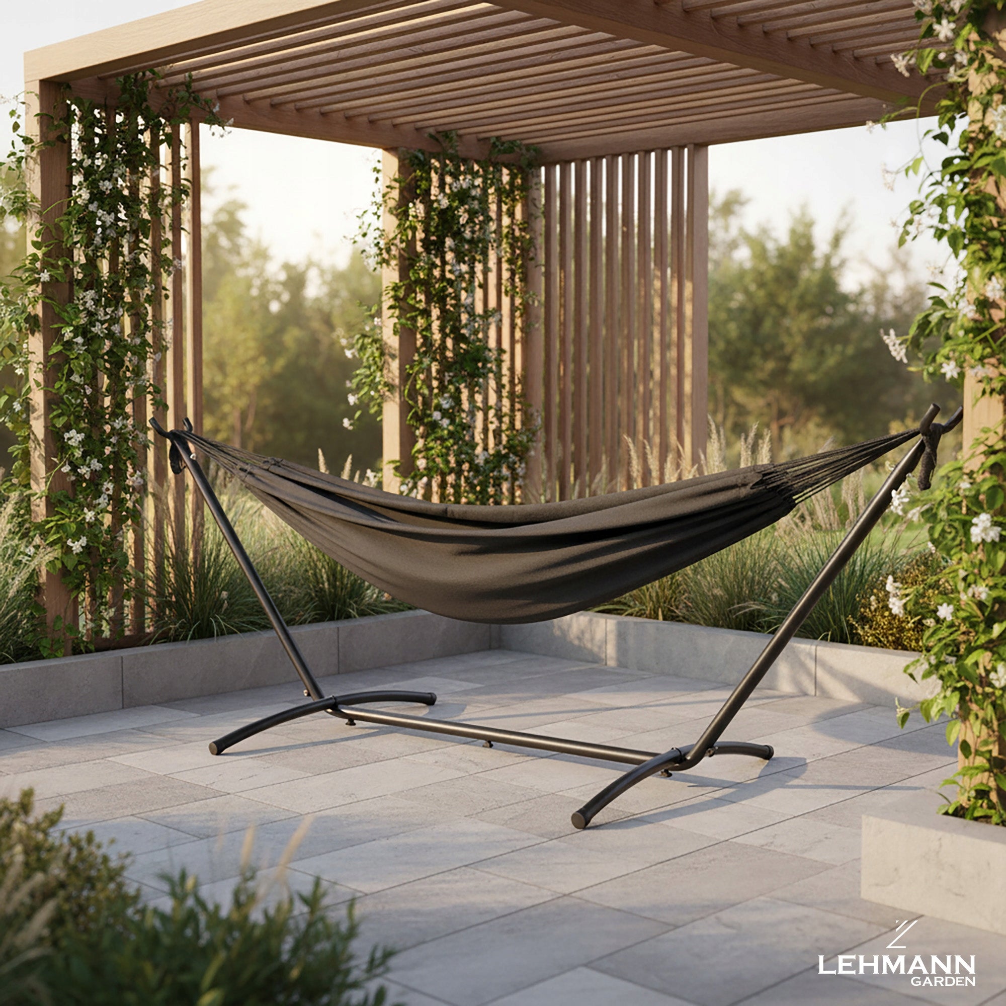 GARDEN HAMMOCK WITH FRAME DOUBLE HAMMOCK STAND STEEL + COVER Total length 281 cm