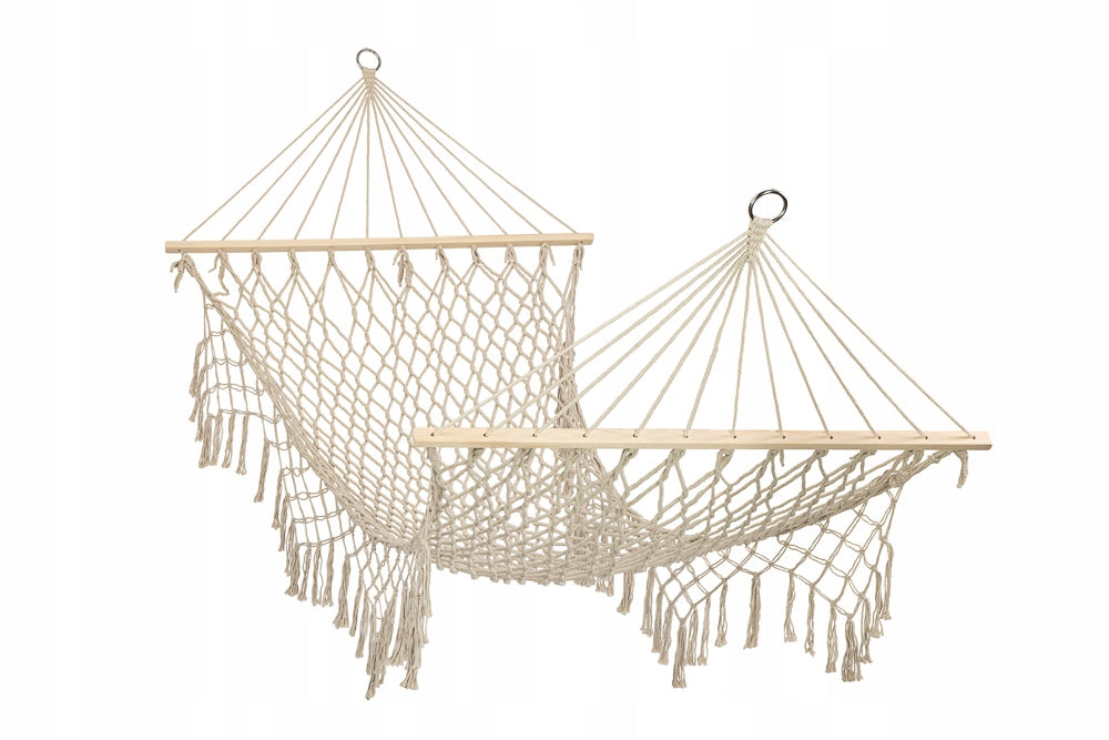 GARDEN HAMMOCK WITH FRINGES BOHO Brazilian ecru for garden terrace 150kg Model hamak boho z frędzlami ecru