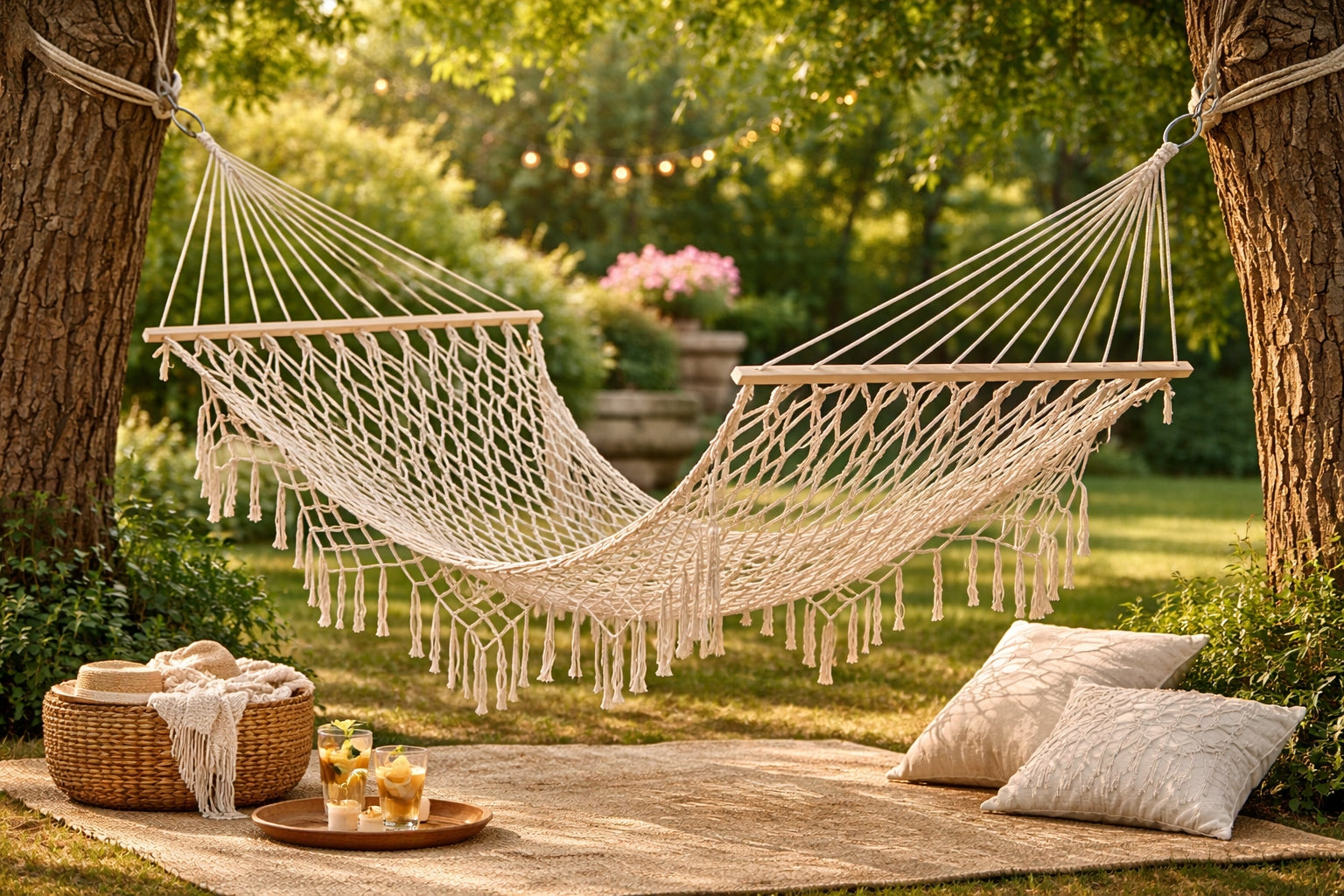 GARDEN HAMMOCK WITH FRINGES BOHO Brazilian ecru for garden terrace 150kg Packaging status original