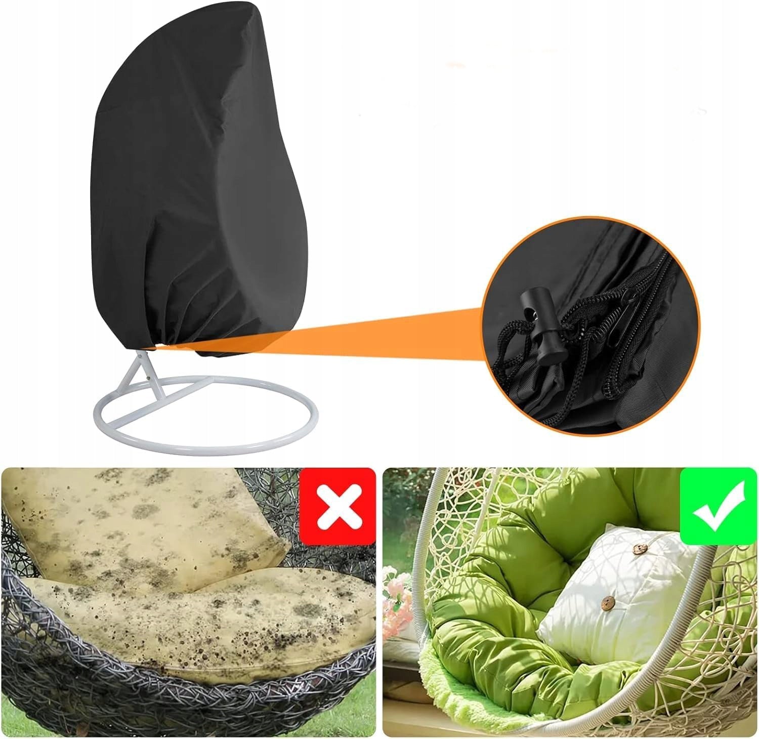 GARDEN HANGING CHAIR COVER DOUBLE COCOON SWING BLACK Color black