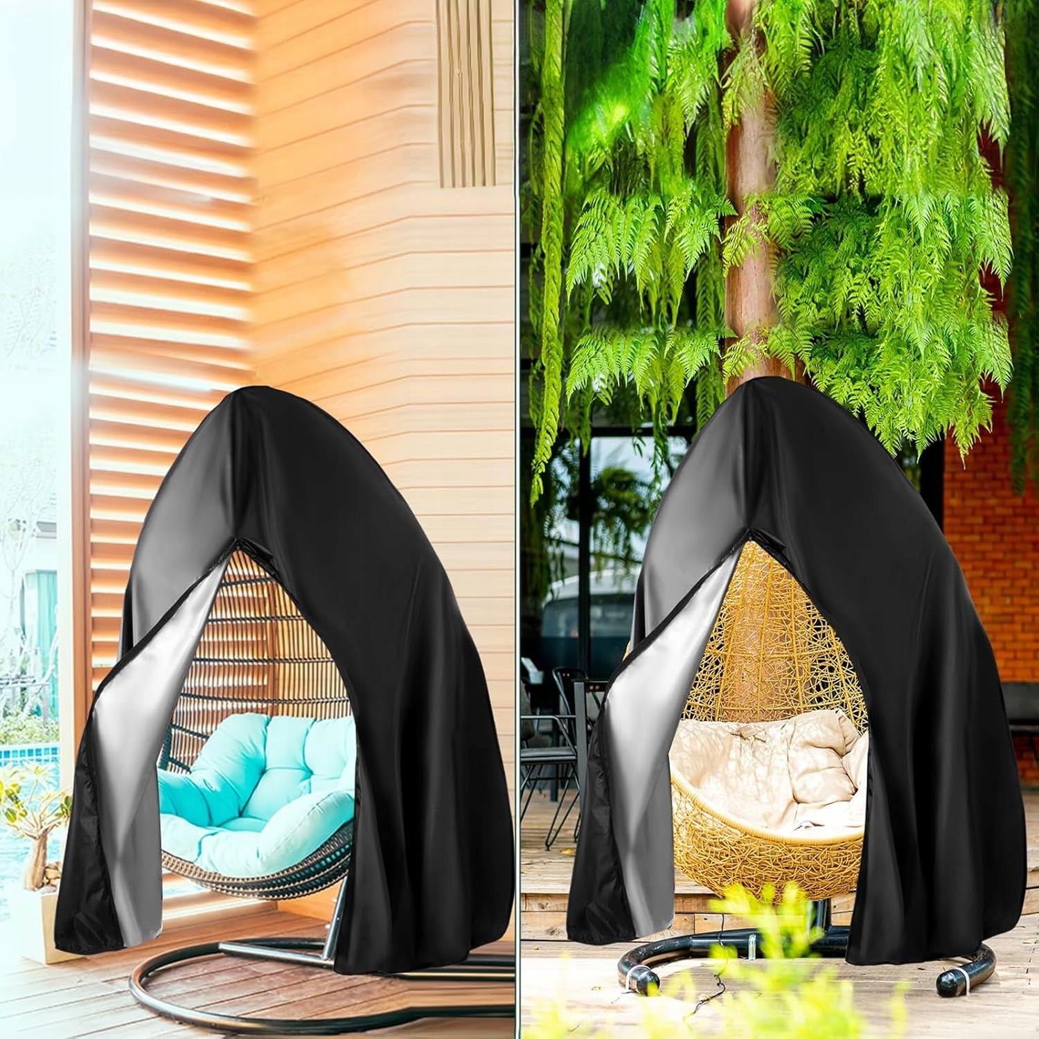 GARDEN HANGING CHAIR COVER DOUBLE COCOON SWING BLACK Product height 190 cm