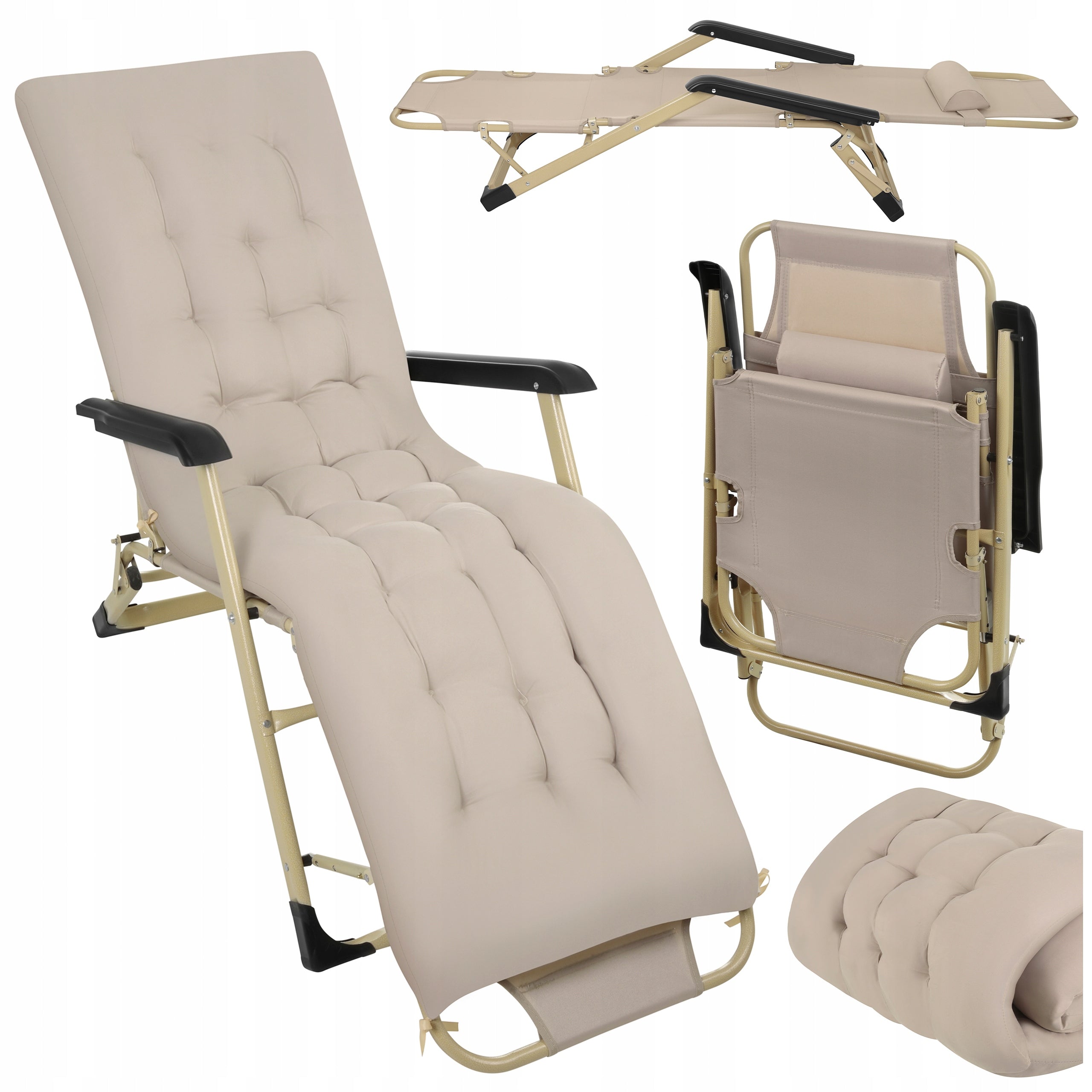 GARDEN HIKING CHAIR FOLDING METAL WITH CUSHION ADJUSTABLE BED