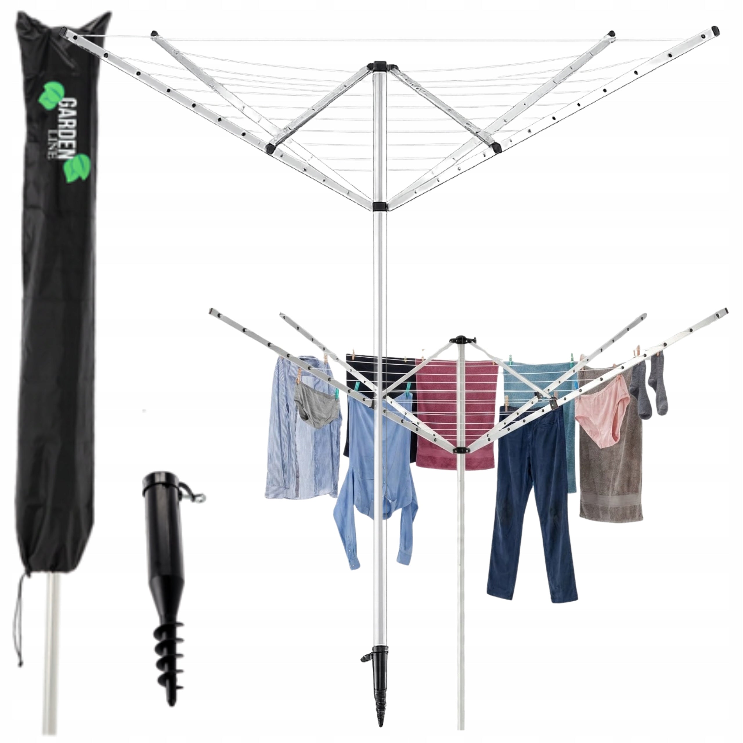 GARDEN LAUNDRY DRYER 4 ARMS 50 M WITH COVER LARGE ROOMY SOLID