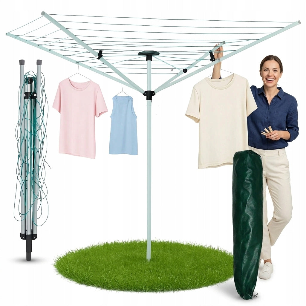 GARDEN LAUNDRY DRYER 4 ARMS ROTATING OUTDOOR + COVER