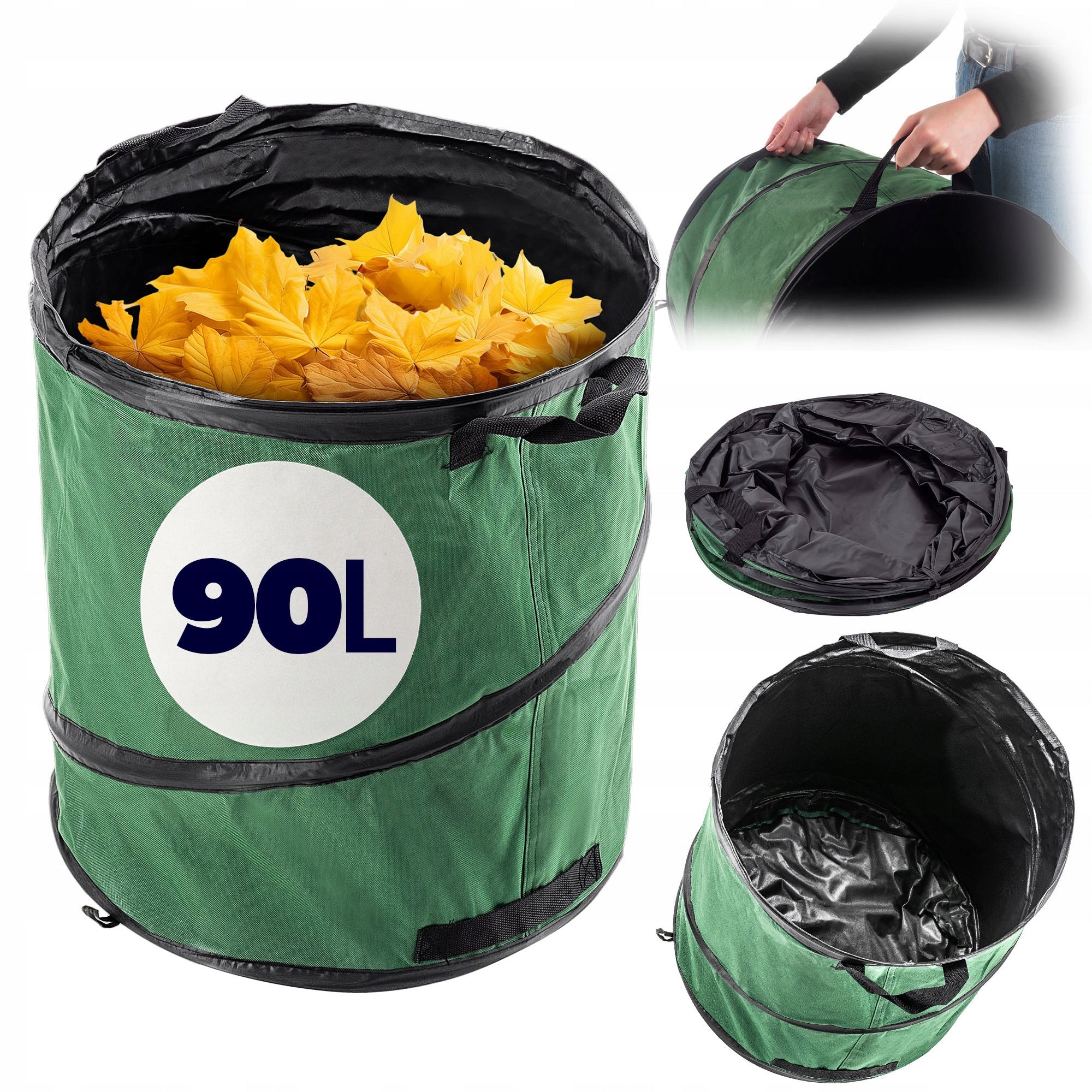 GARDEN LEAF BAG BASKET WASTE GRASS FOLDING STRONG WITH HANDLES 90 L