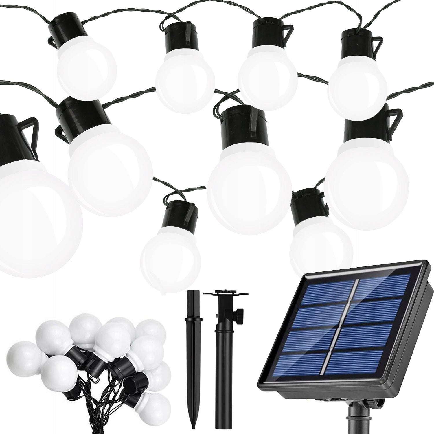 GARDEN LIGHT GARLAND SOLAR LIGHTS CHAIN 10 LED 3,4m LARGE BULBS