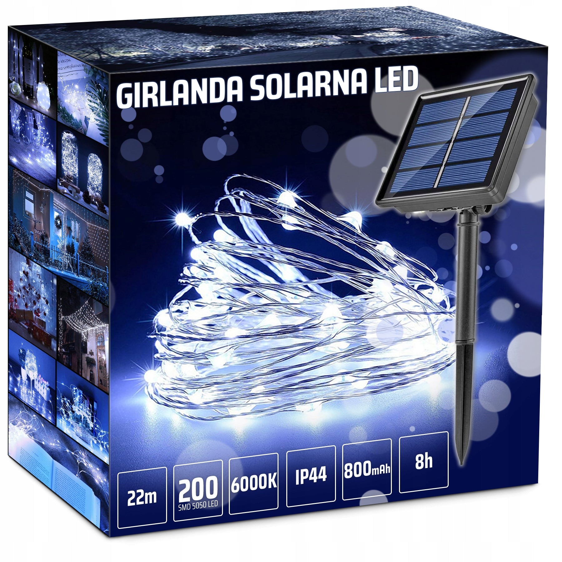 GARDEN LIGHT GARLAND SOLAR LIGHTS CHAIN 200 LED BULBS 22m