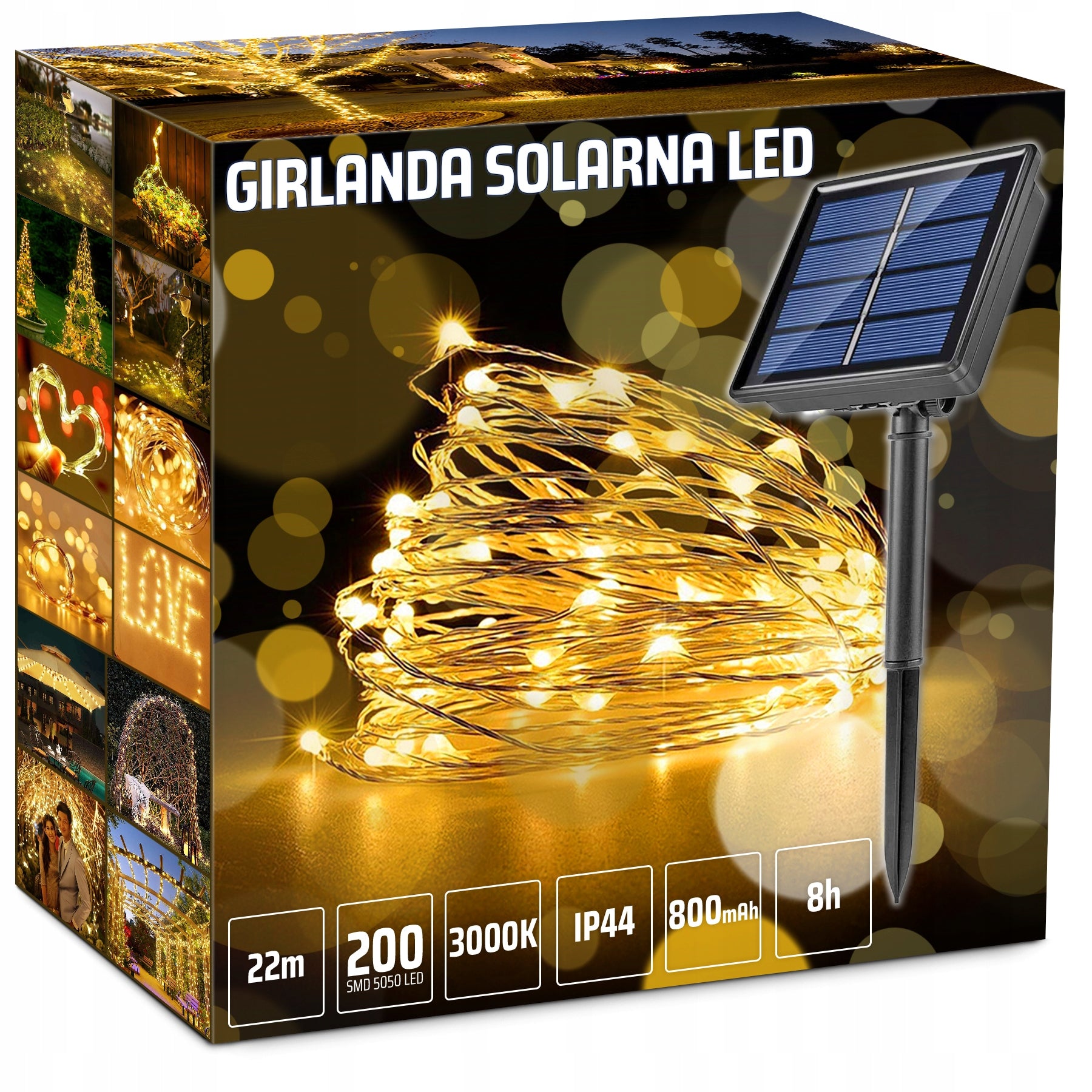 GARDEN LIGHT GARLAND SOLAR LIGHTS CHAIN 200 LED BULBS 22m