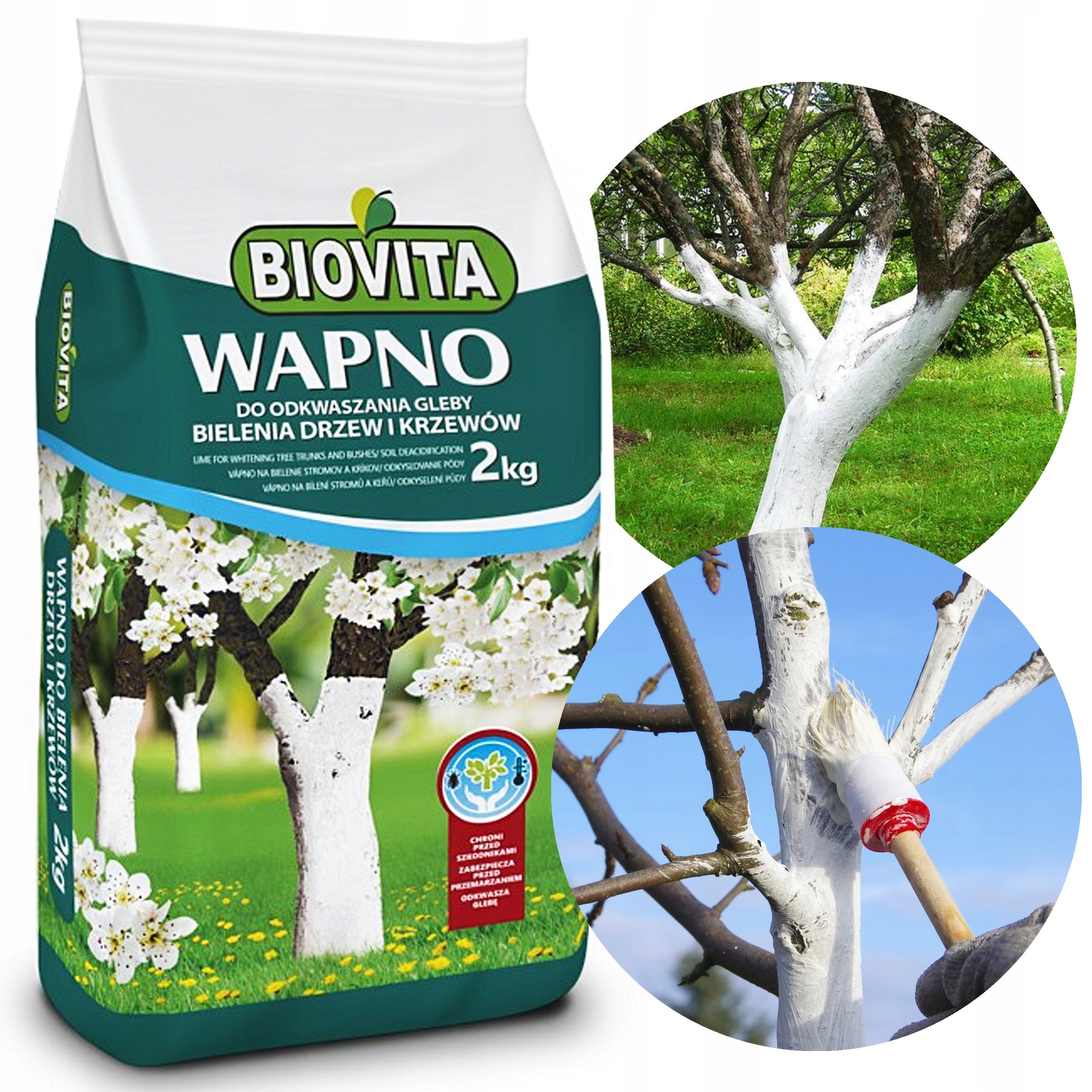 GARDEN LIME FERTILIZER FOR DEACIDIFYING BLEACHING TRUNKS OF SHRUB TREES 2KG BIOVITA