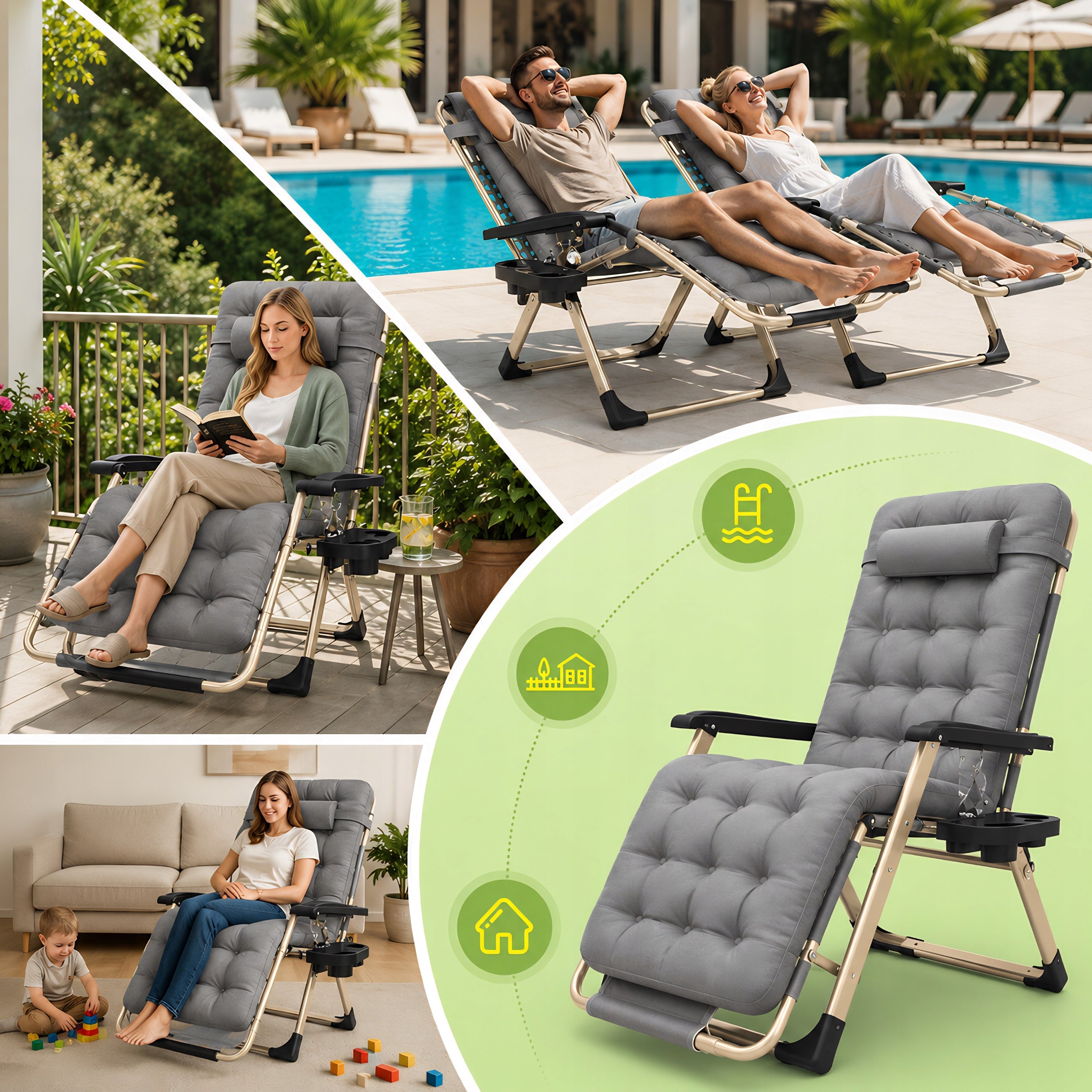 GARDEN LOUNGER BEACH CHAIR FOLDING COMFORTABLE CHAIR WITH CUSHION FOR TERRACE Manufacturer code FOTEL ROZKŁADANY WYGODNY ŁÓŻKO ZERO GRAVITY