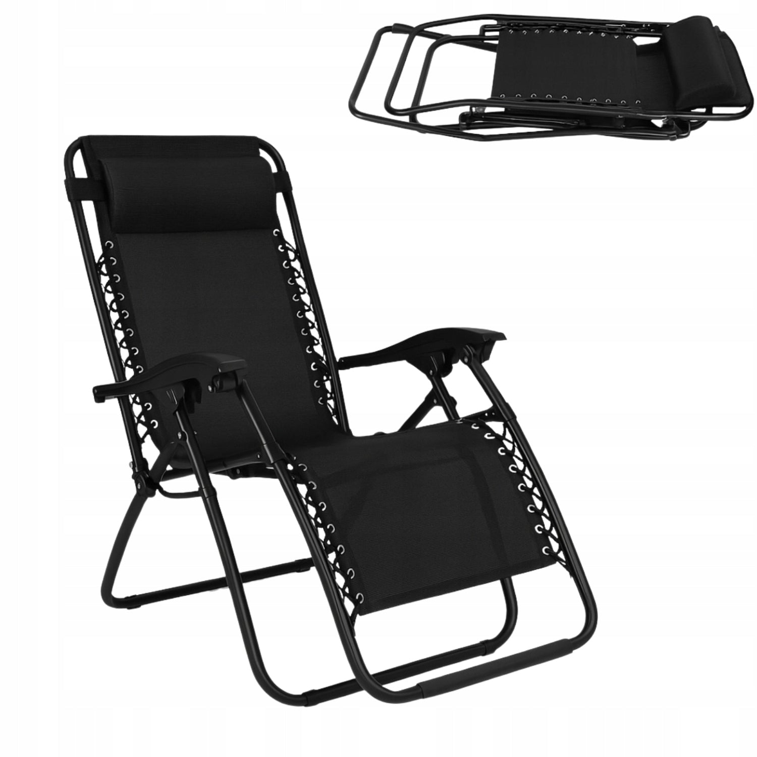 GARDEN LOUNGER FOLDING COMFORTABLE CHAIR FOLDING COUCH BLACK 1 PC