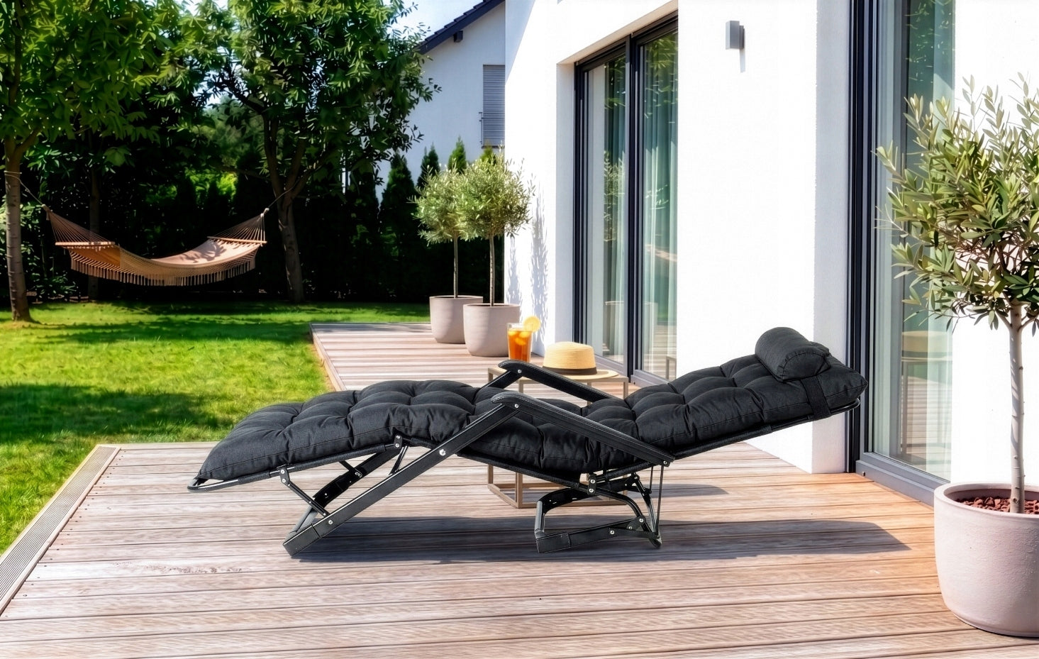 GARDEN LOUNGER GRAVITY BEACH CUSHION FOLDING BLACK ADJUSTABLE Kind sunbed