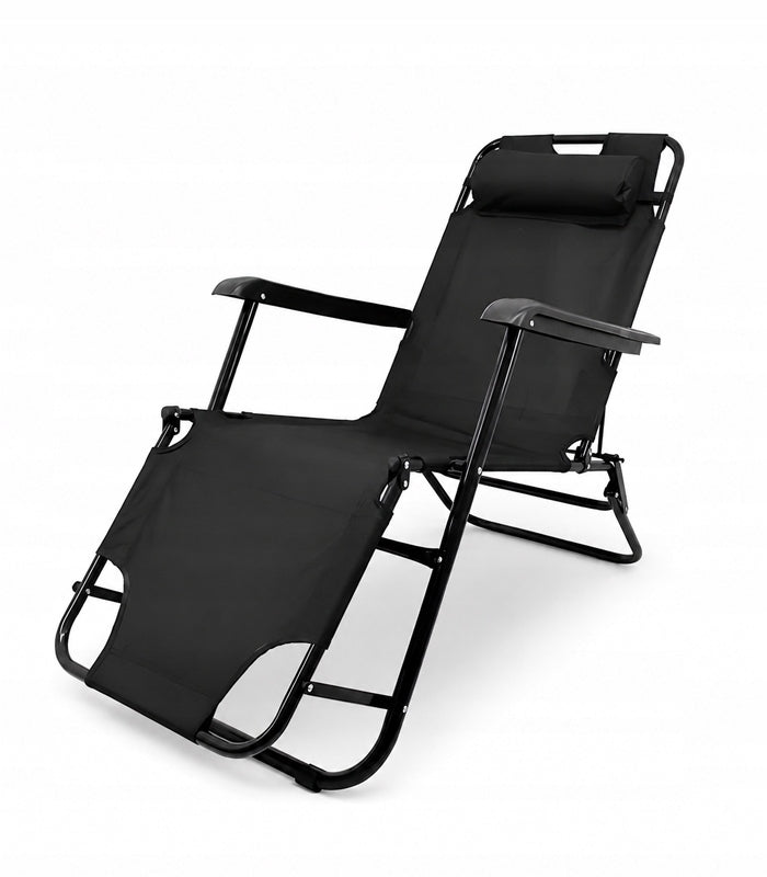 GARDEN LOUNGER GRAVITY BEACH CUSHION FOLDING BLACK ADJUSTABLE Manufacturer code LEŻANKA OGRODOWA LEŻAK 155CM CZARNA PODUSZKA