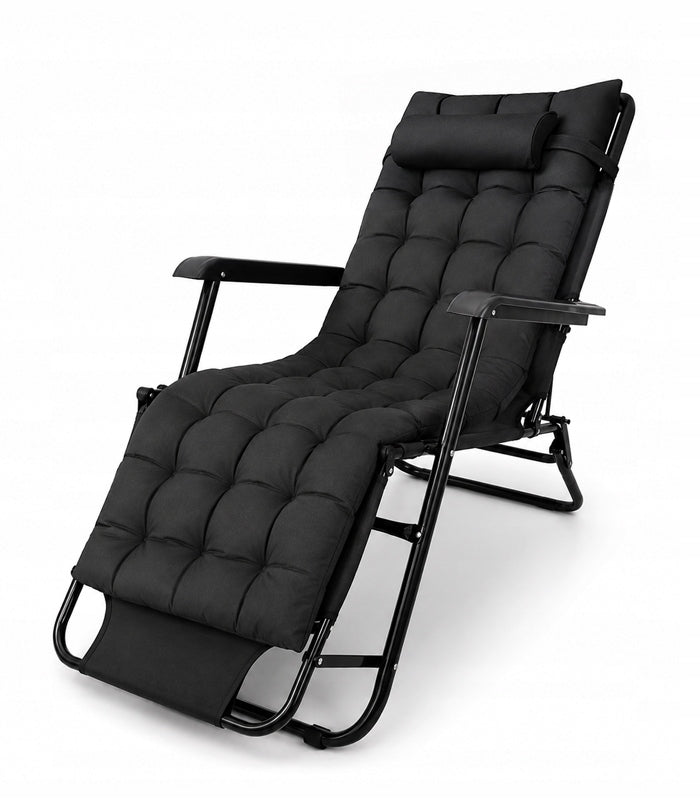 GARDEN LOUNGER GRAVITY BEACH CUSHION FOLDING BLACK ADJUSTABLE Model LEŻAK GRAWITACYJNY OGRODOWY TARASOWY BALKONOWY