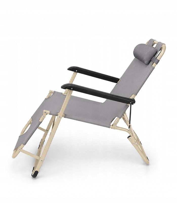 GARDEN LOUNGER GRAVITY BEACH CUSHION FOLDING GREY ADJUSTABLE Kind sunbed