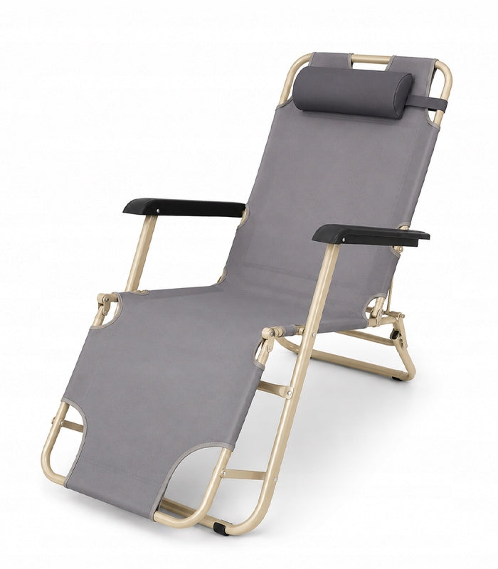 GARDEN LOUNGER GRAVITY BEACH CUSHION FOLDING GREY ADJUSTABLE Manufacturer code LEŻANKA OGRODOWA LEŻAK 155CM SZARA PODUSZKA