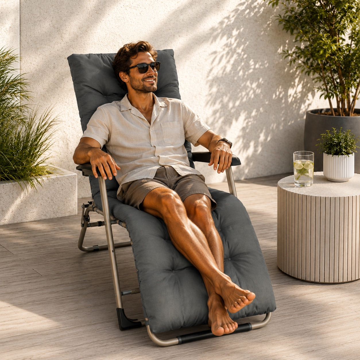 GARDEN LOUNGER HIKING BEACH FOLDING ARMRESTS cushion headrest Model Regulowany składany