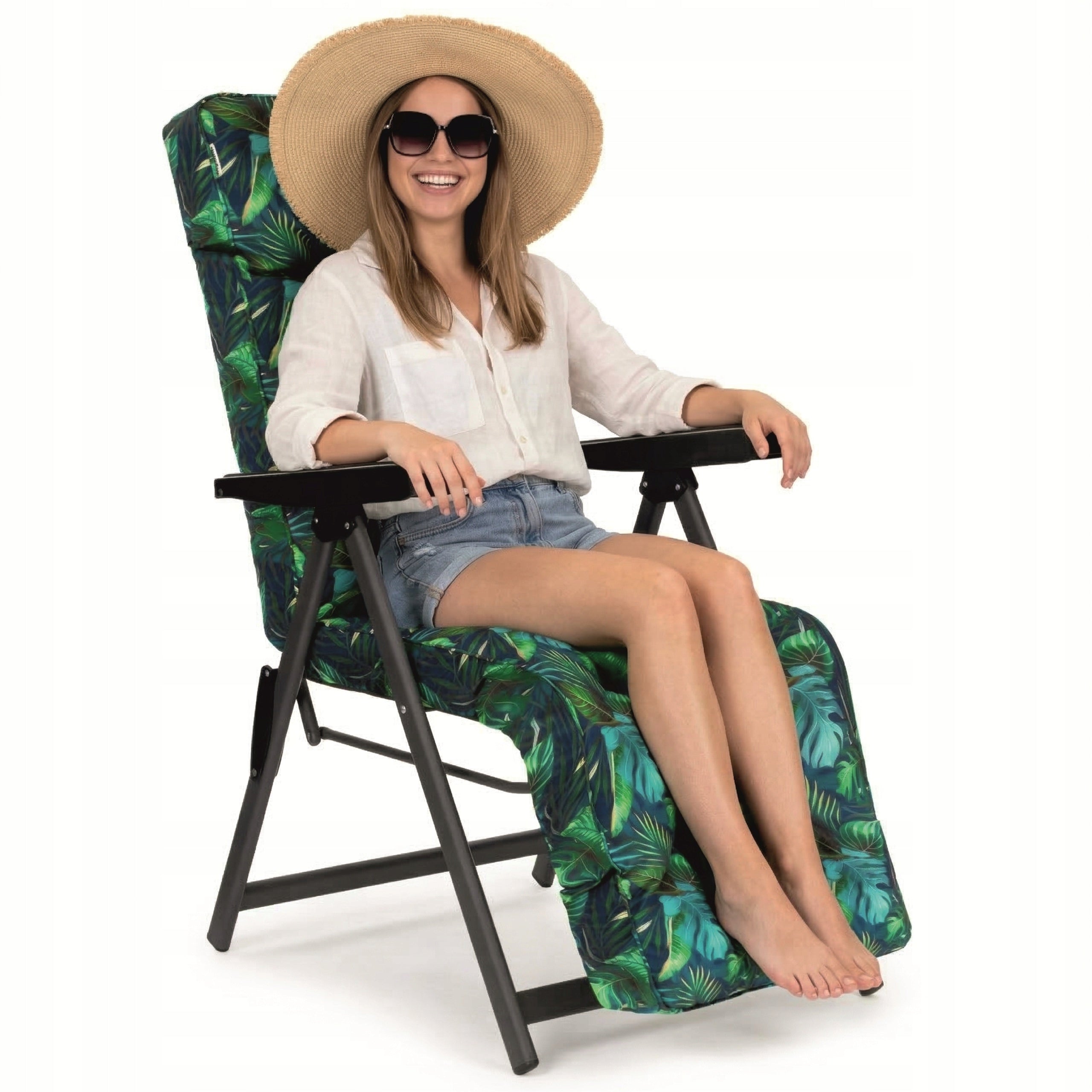 GARDEN LOUNGER WITH PILLOW - Folding chair with footrest - Strong up to 130 kg