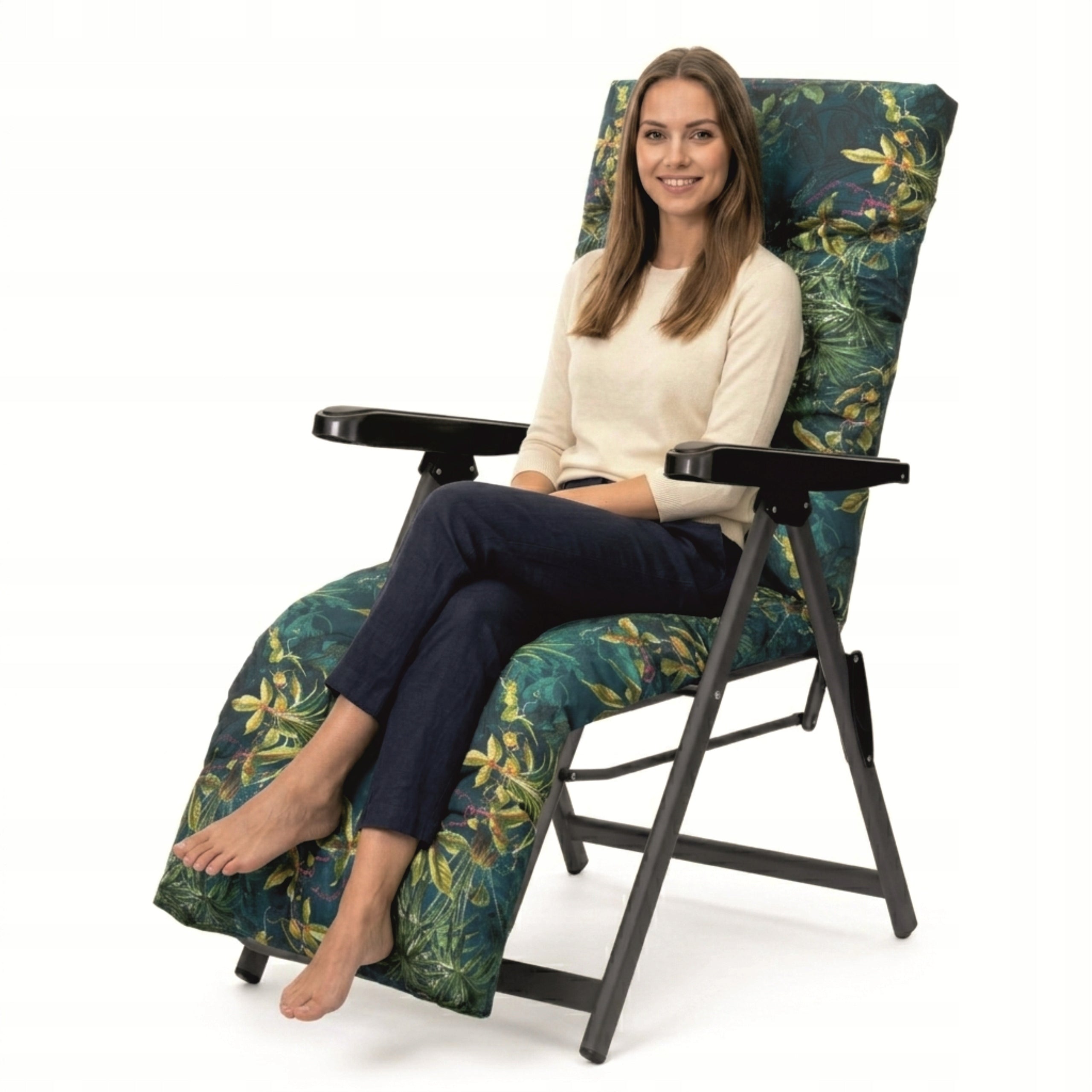 GARDEN LOUNGER WITH PILLOW - Folding chair with footrest and backrest adjustment Brand PillowPrim