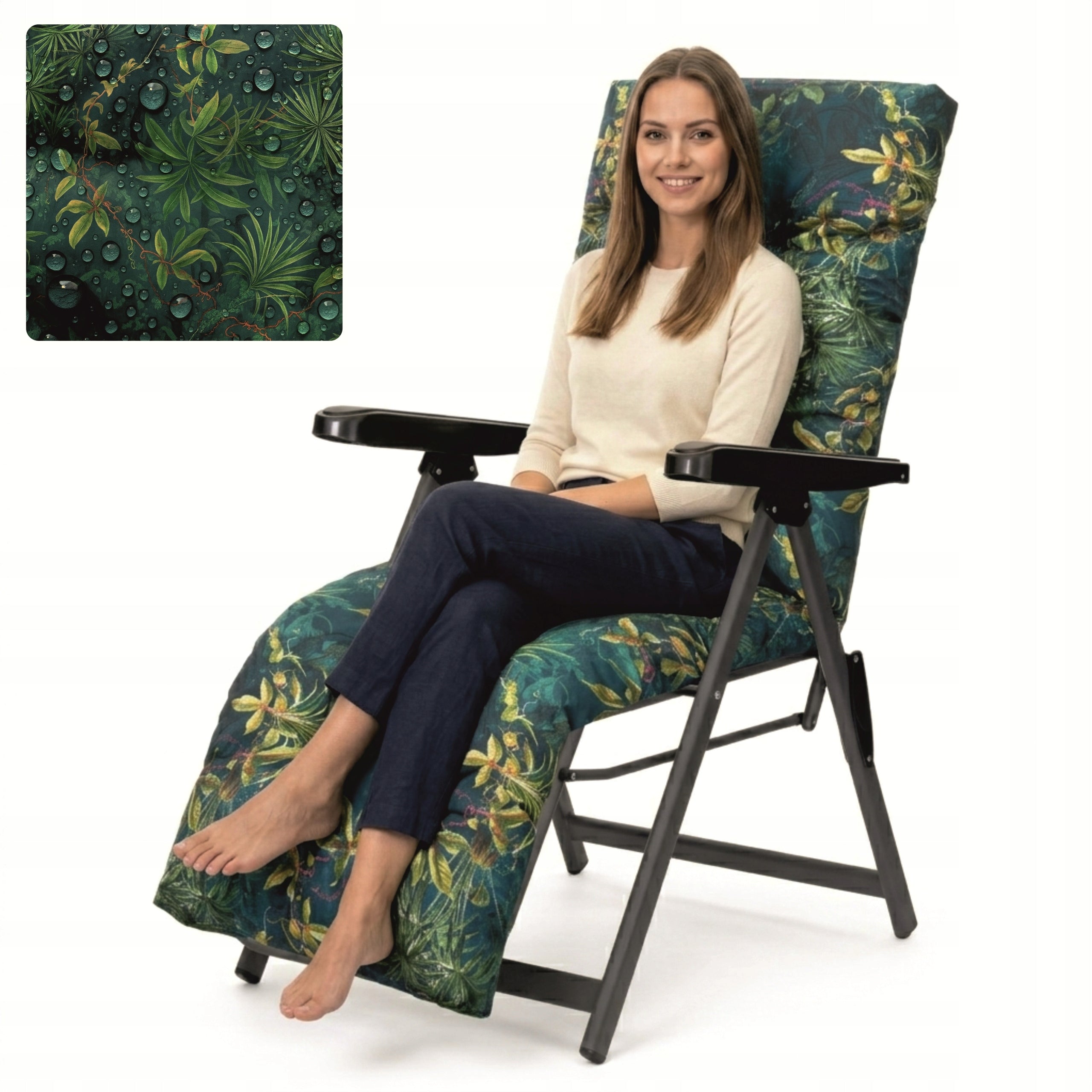 GARDEN LOUNGER WITH PILLOW - Folding chair with footrest and backrest adjustment