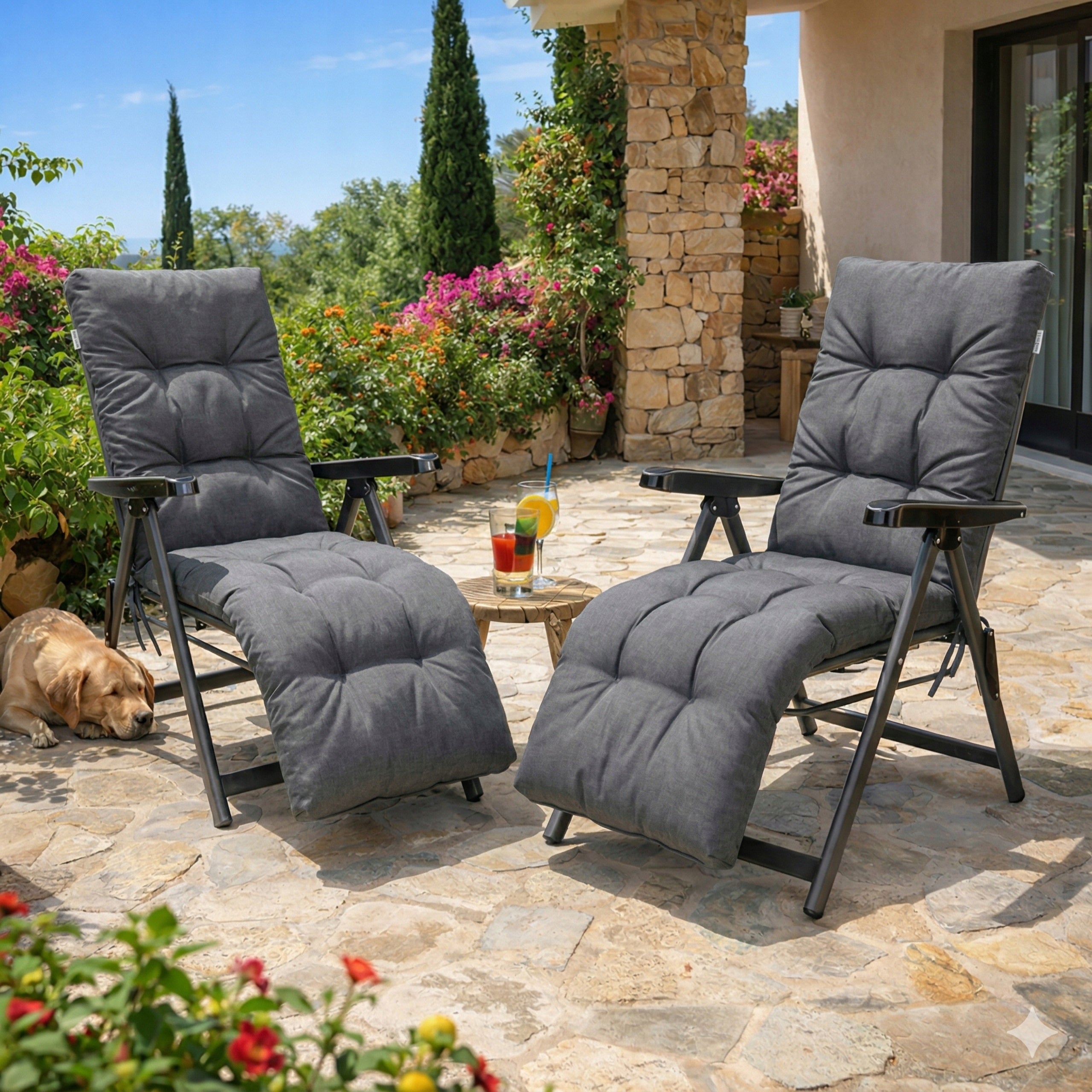 GARDEN LOUNGER WITH PILLOW Garden Lounger with Removable Waterproof Cushion Packaging status original