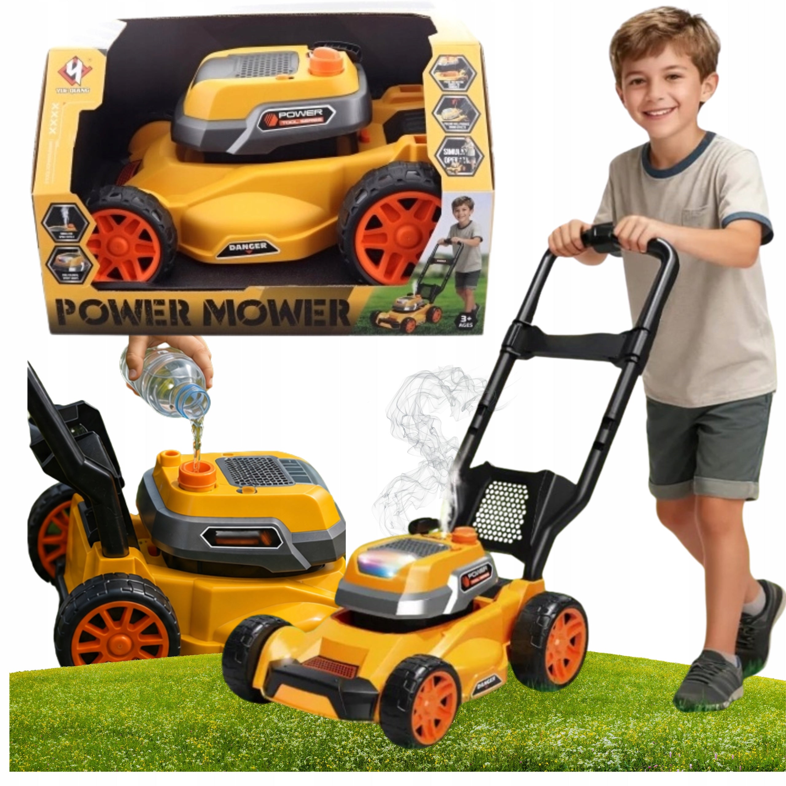 GARDEN MOWER FOR CHILDREN LIKE REAL LIGHT SOUND STEAM