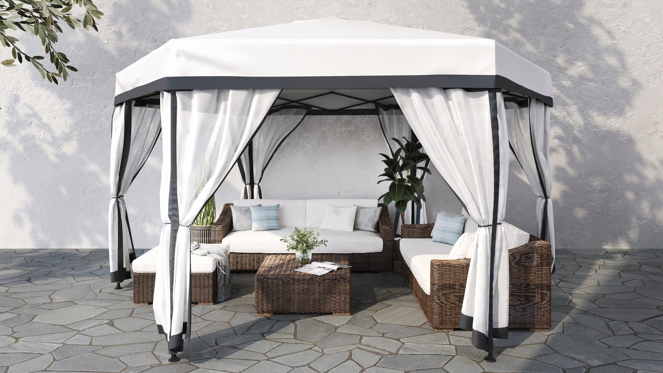 GARDEN PAVILION 340 cm TENT POP UP EXPRESS WHITE FOLDING ROUND Manufacturer no brand