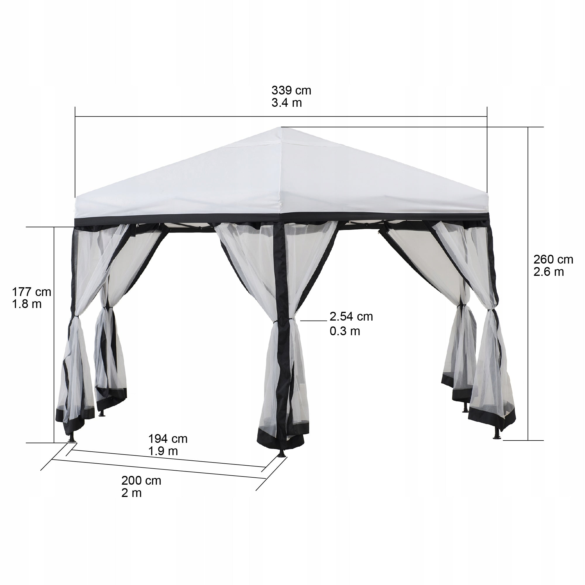 GARDEN PAVILION 340 cm TENT POP UP EXPRESS WHITE FOLDING ROUND Width 3.4 m