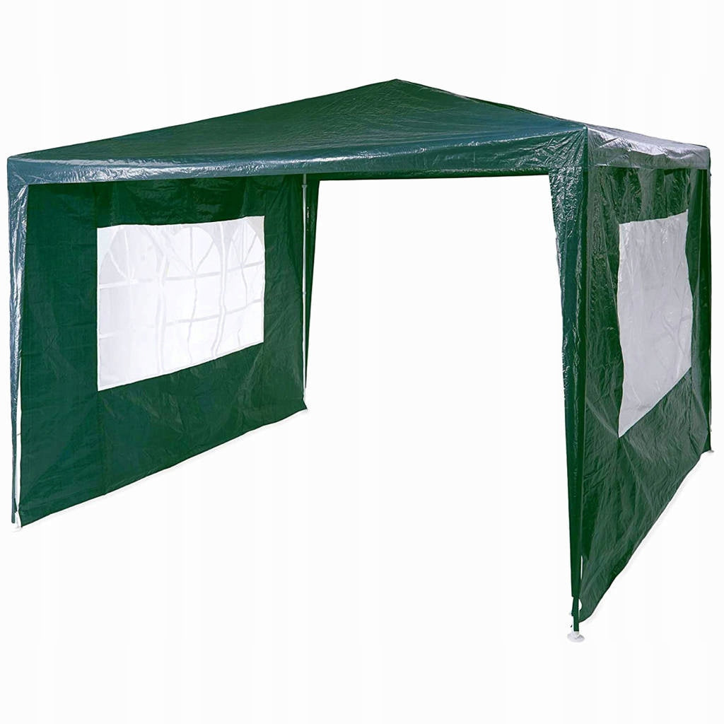 GARDEN PAVILION 3x3 m TENT GAZEBO 2 SIDE WALLS WINDOW GREEN Length 3 m