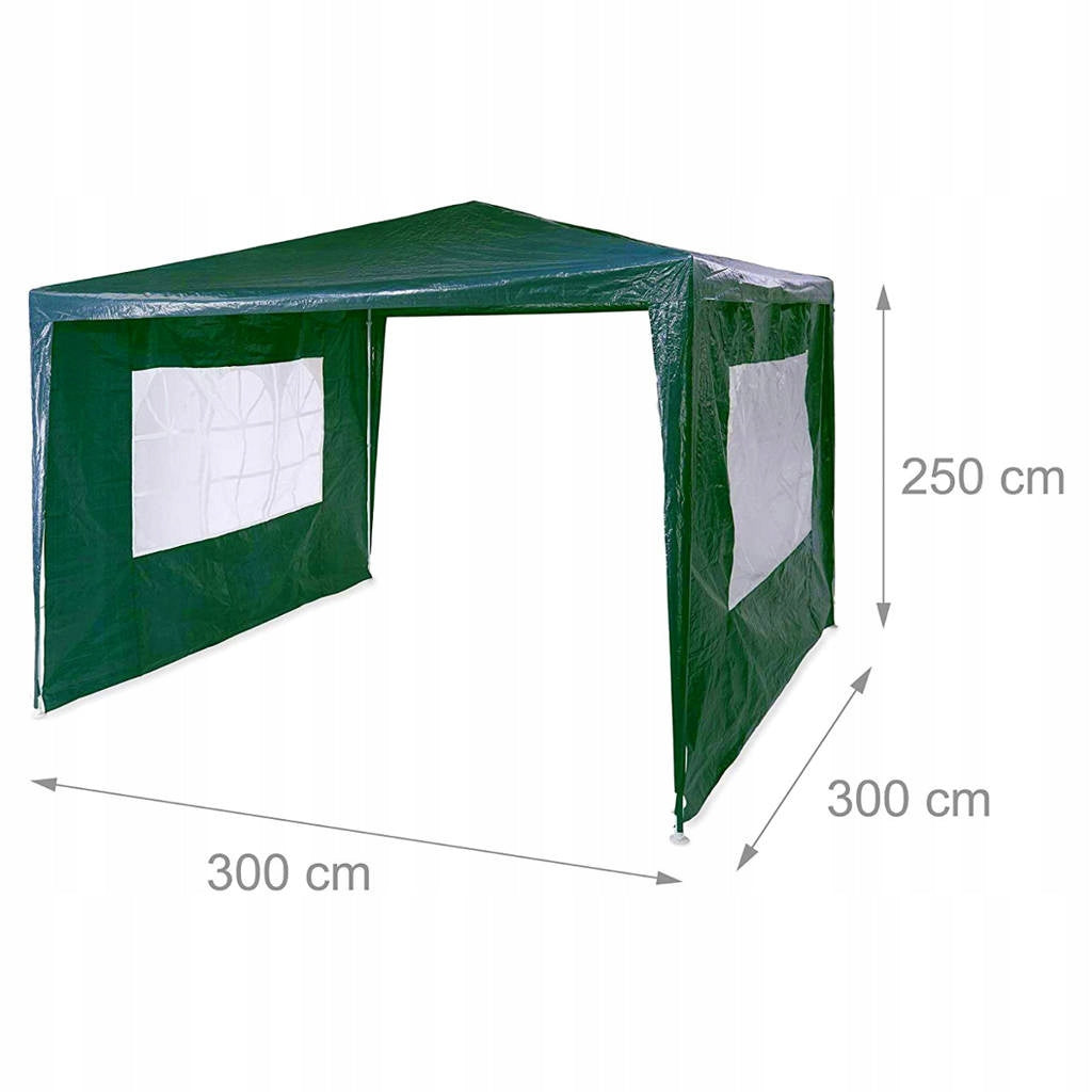 GARDEN PAVILION 3x3 m TENT GAZEBO 2 SIDE WALLS WINDOW GREEN Width 3 m
